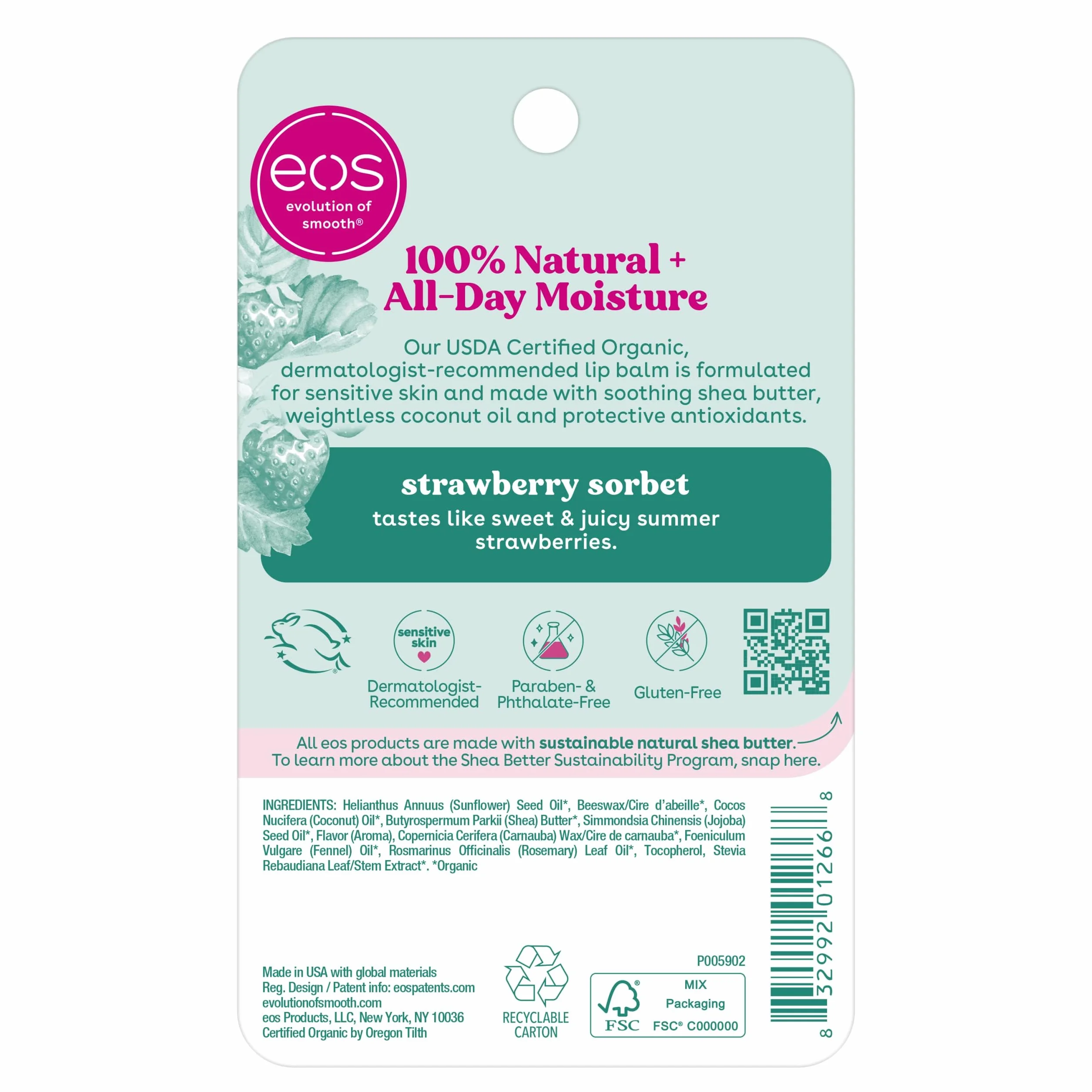 Eos organiczne patyczki do balsamu do ust sorbet truskawkowy 4 g 2 szt