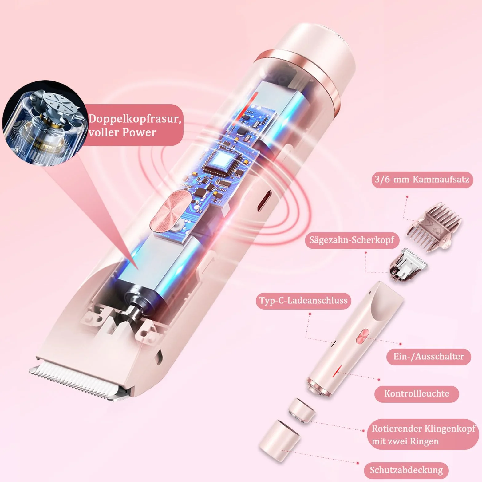 Intimrasierer für Frauen, 2-in-1 Dual Head Elektrischer Rasierer Damen Intimbereich Pro, 2 w 1, podwójna głowica, elektryczna golarka damska