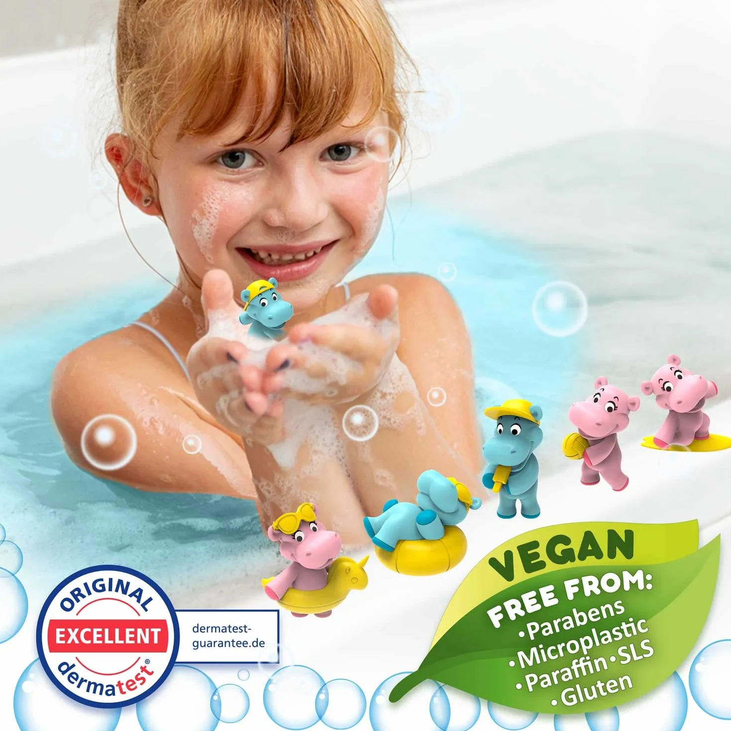 INKEE Fun Beach | Zestaw 3 Bomb do Kąpieli dla Dzieci z Figurkami Hipopotama, 3x Kule do Kąpieli z Niespodzianką, Aromat Arbuza, z Masłem Mango