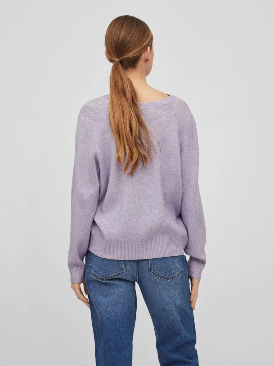 Vila sweter dzianinowy Kobiety Viril Multi V-neck L/S Knit Top - Noos