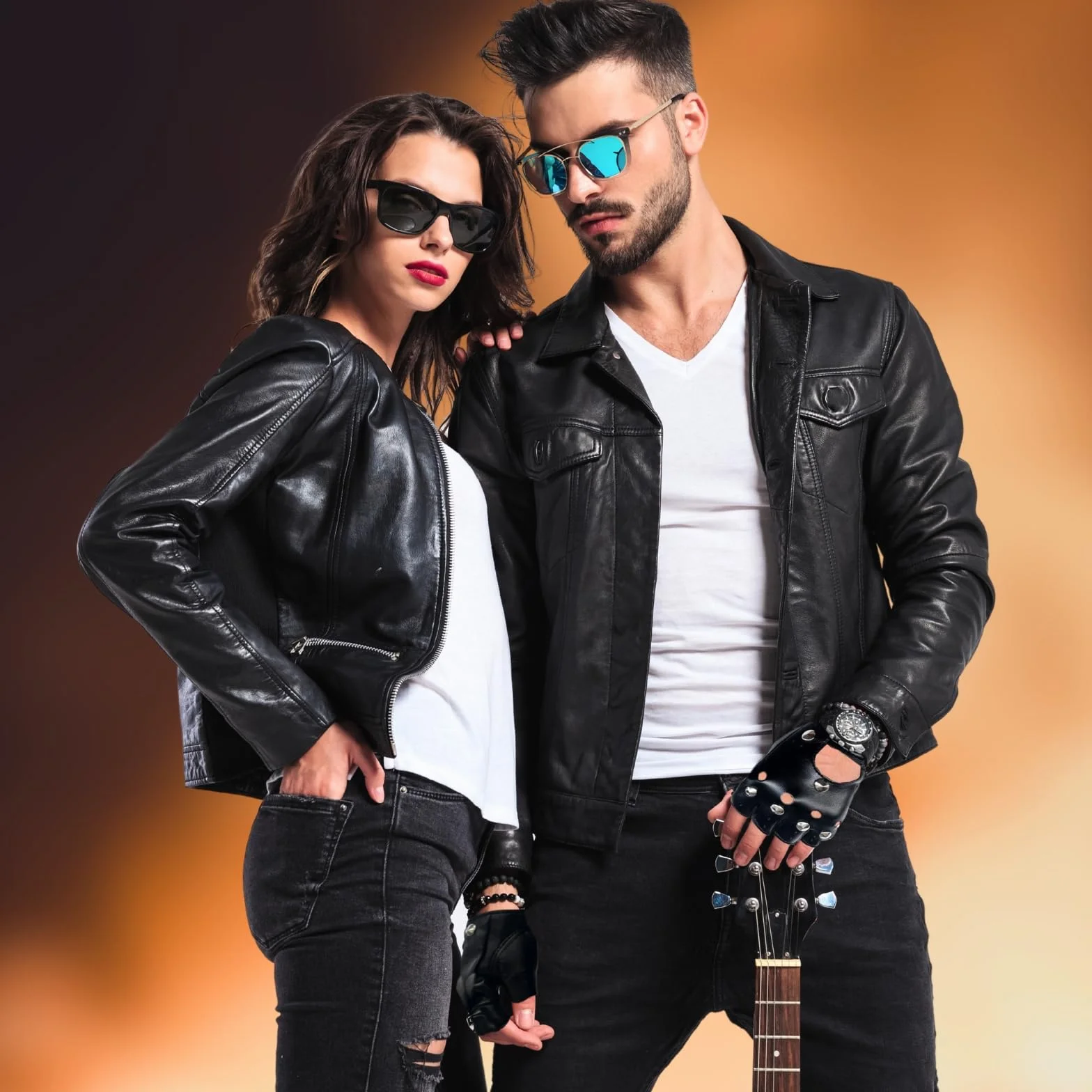 KEYRI 2 pary rękawic punkowych, czarne, z ćwiekami, bez palców, stylowe, gotyckie, olśniewające, fajne, sztuczna skóra, ćwieki, motocyklista, fantazyjne przebranie, rękawiczki, cosplay, akcesoria