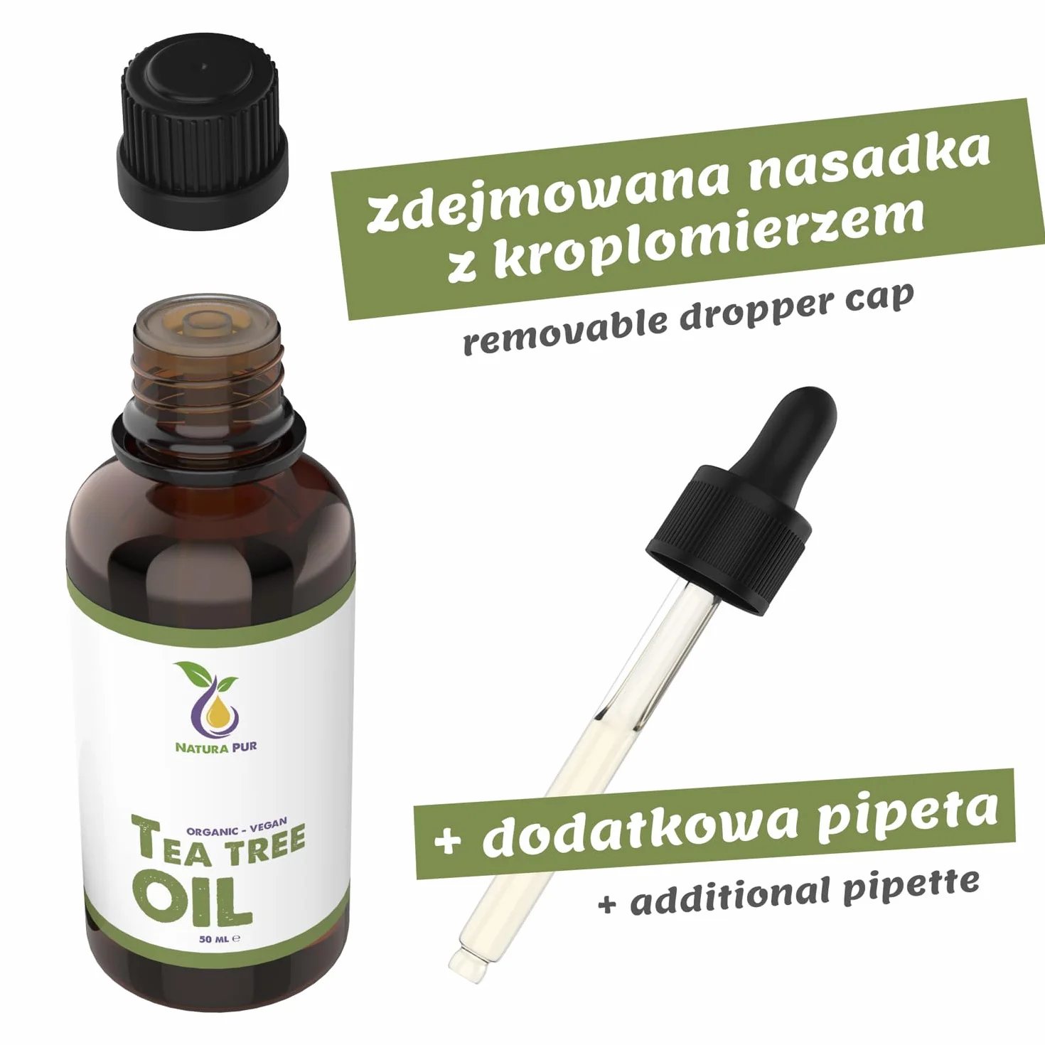 Olejek z Drzewa Herbacianego 50ml z pipetą - 100% organiczny olejek eteryczny z Australii, wegański - Olejek do dyfuzora