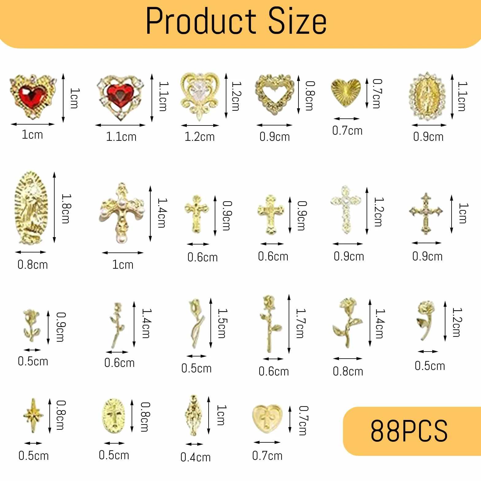 88 sztuk złotych zawieszek 3D na paznokcie, wysokiej jakości zdobienia paznokci, zawieszki do paznokci, ekskluzywne z kamieniami strasu dla luksusowego manicure