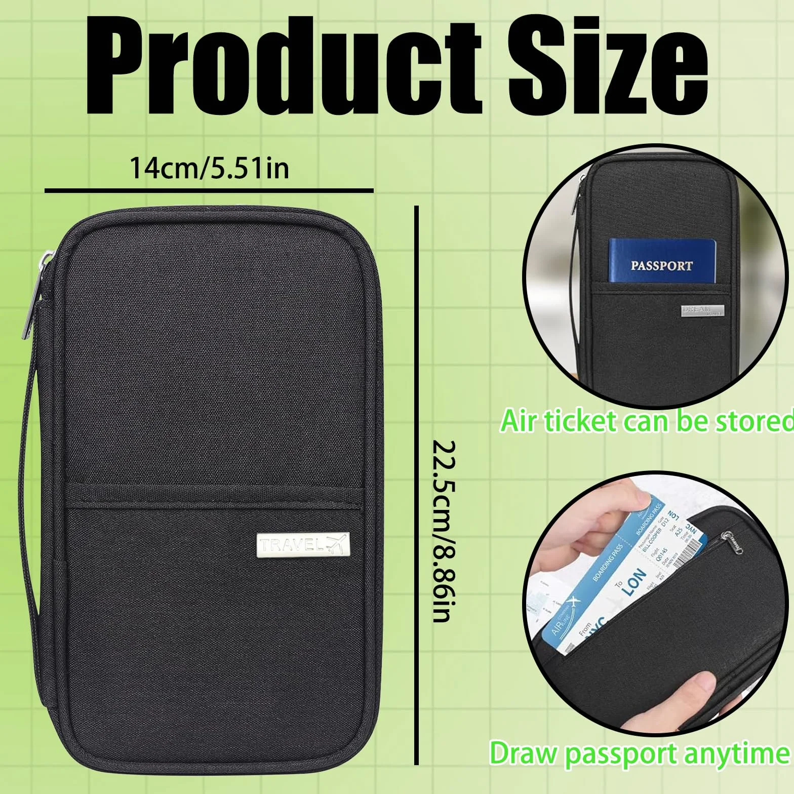 Dream Travel etui na paszport portfel, rodzinny organizer na dokumenty podróżne, wodoodporne etui na akcesoria podróżne, Czarny, 21.5*12.5*2, Nowoczesny