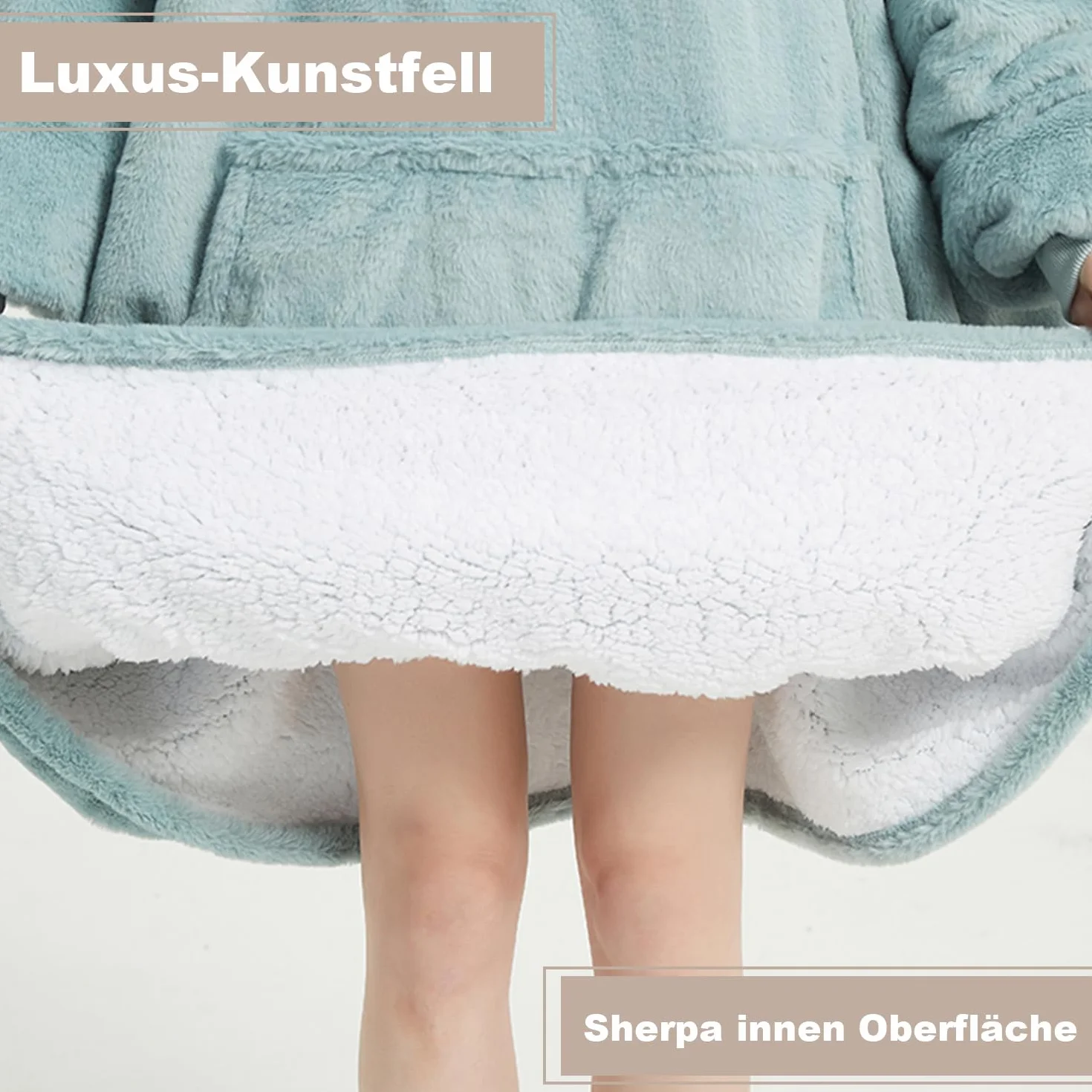Lanqinglv Koc pod TV z rękawami i kieszenią na stopy, koc z kapturem, oversized, damski / męski sweter z kapturem, puszysty koc na sofę, ciemnoniebieski, koc polarowy Teddy Cashmere Touch
