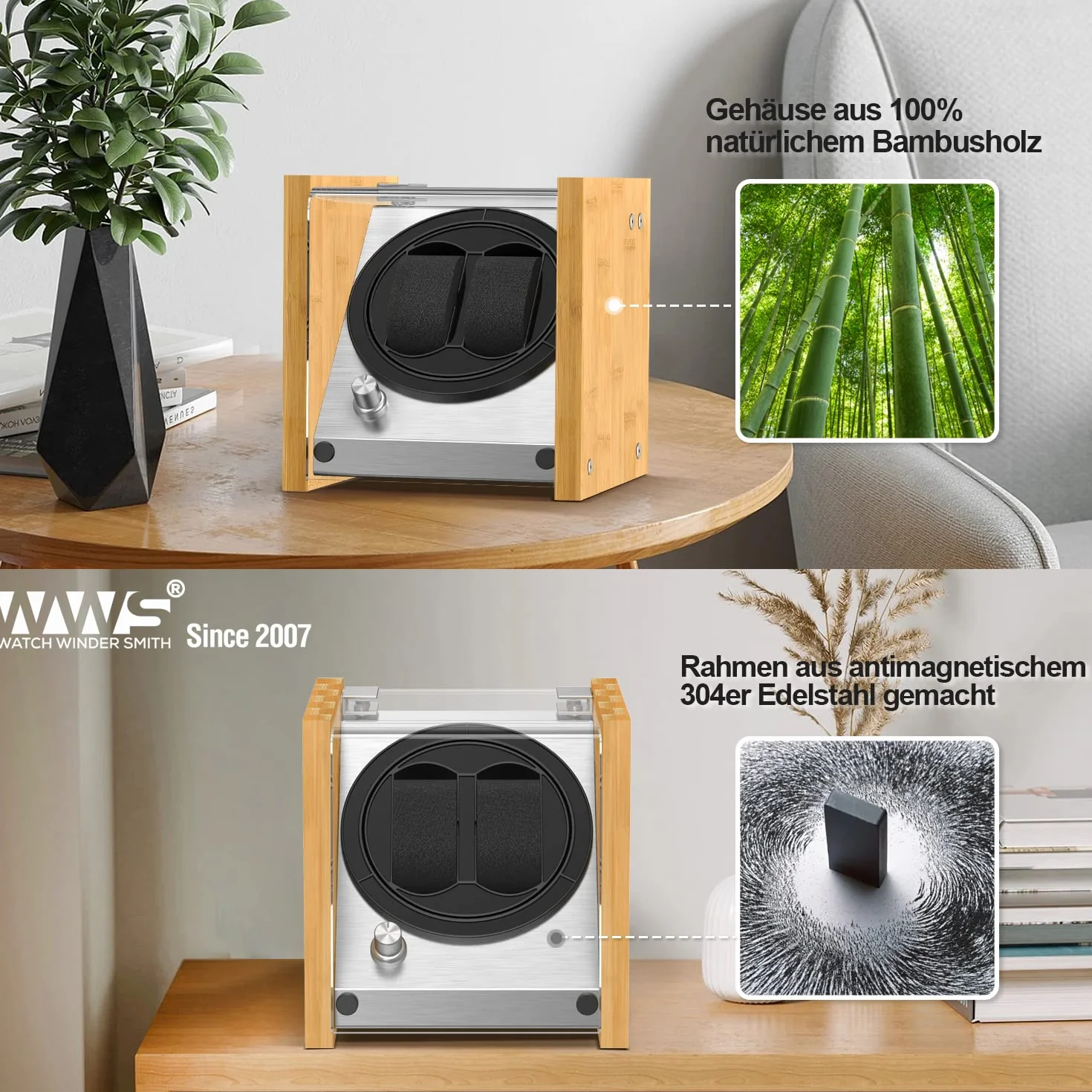 Watch Winder Smith WWS-B1BAM rotomat z drewna bambusowego na 2 zegarki