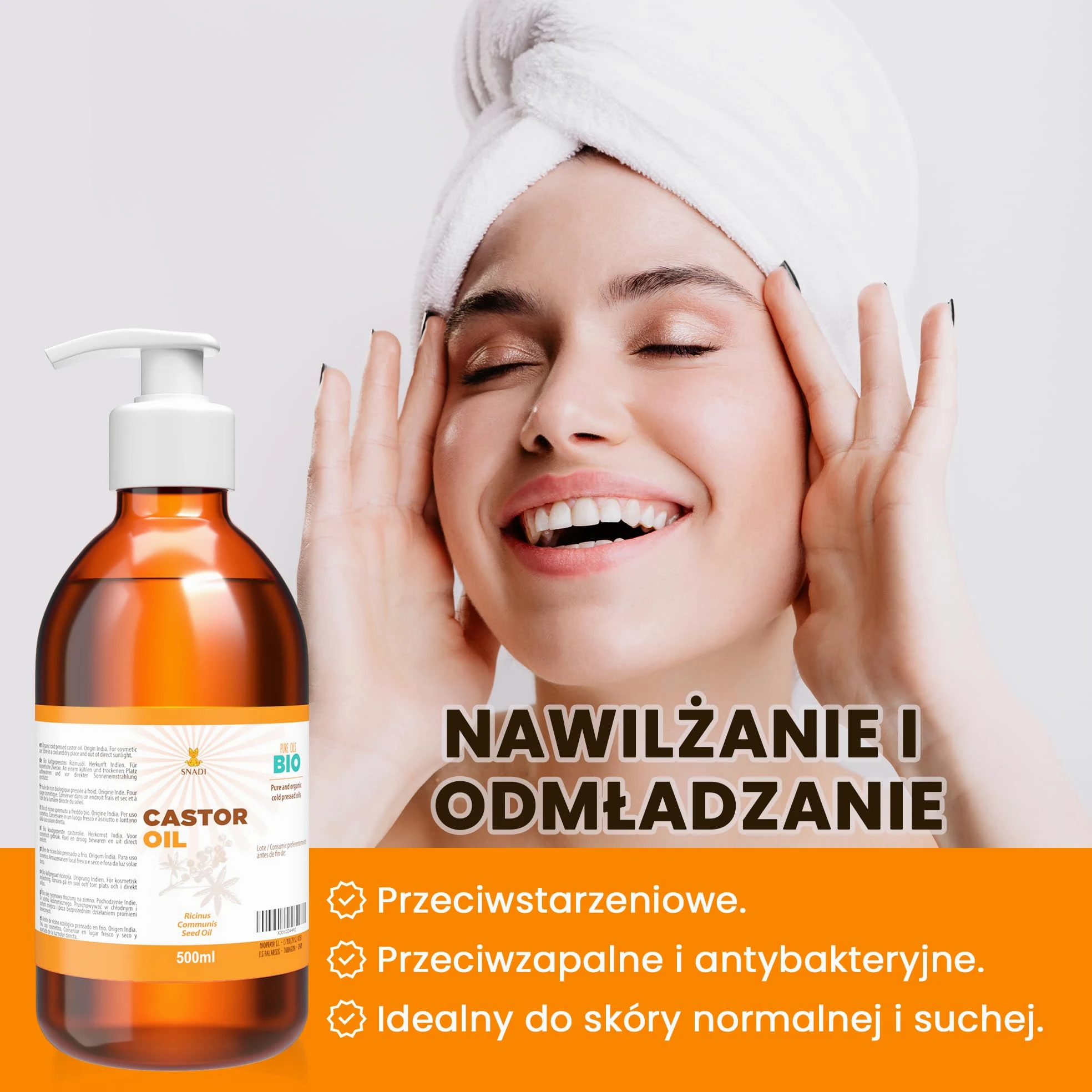 Czysty BIO Olej Rycynowy 500 ml Tłoczony na Zimno Nawilżający do Suchej Skóry i Włosów Castor Oil