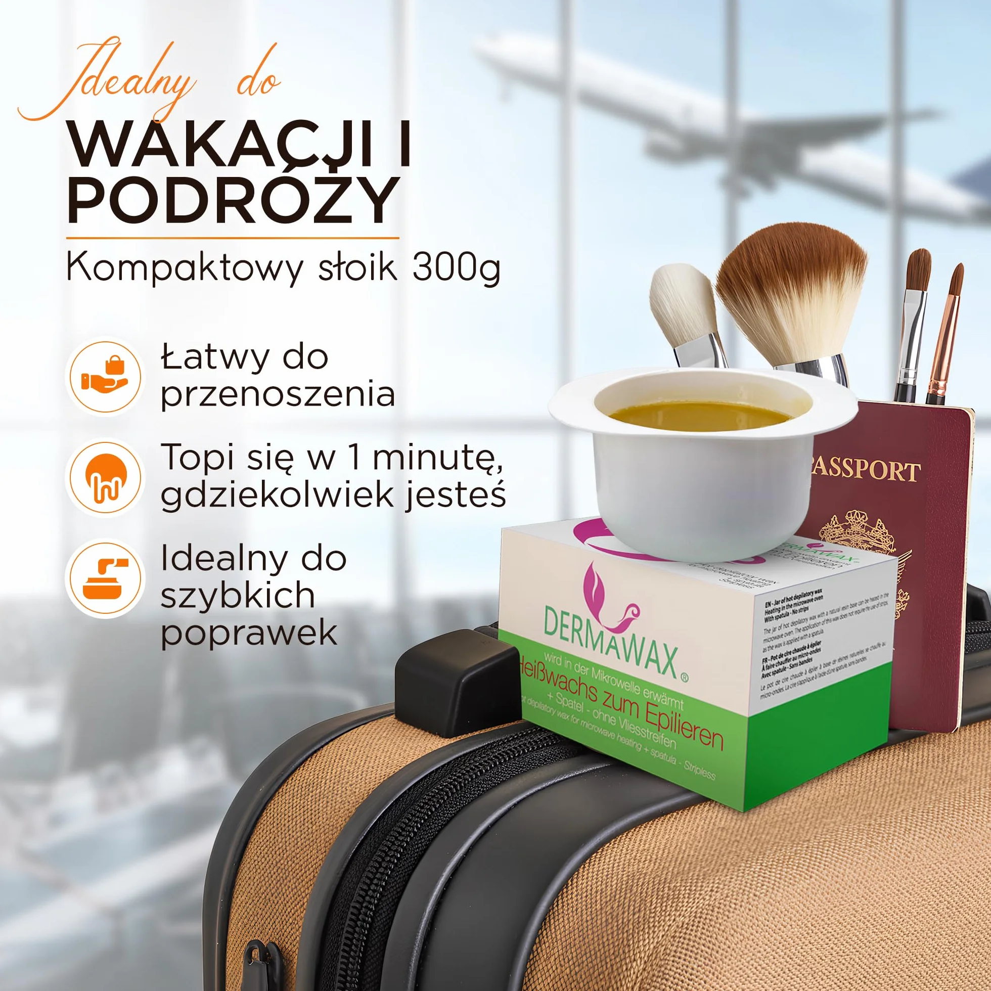Dermawax 300 gramów słoik gorącego wosku do depilacji – ogrzewanie w kuchence mikrofalowej szpatułką - bezszczotkowy woskowanie do usuwania włosów na całe ciało do użytku domowego lub profesjonalnego