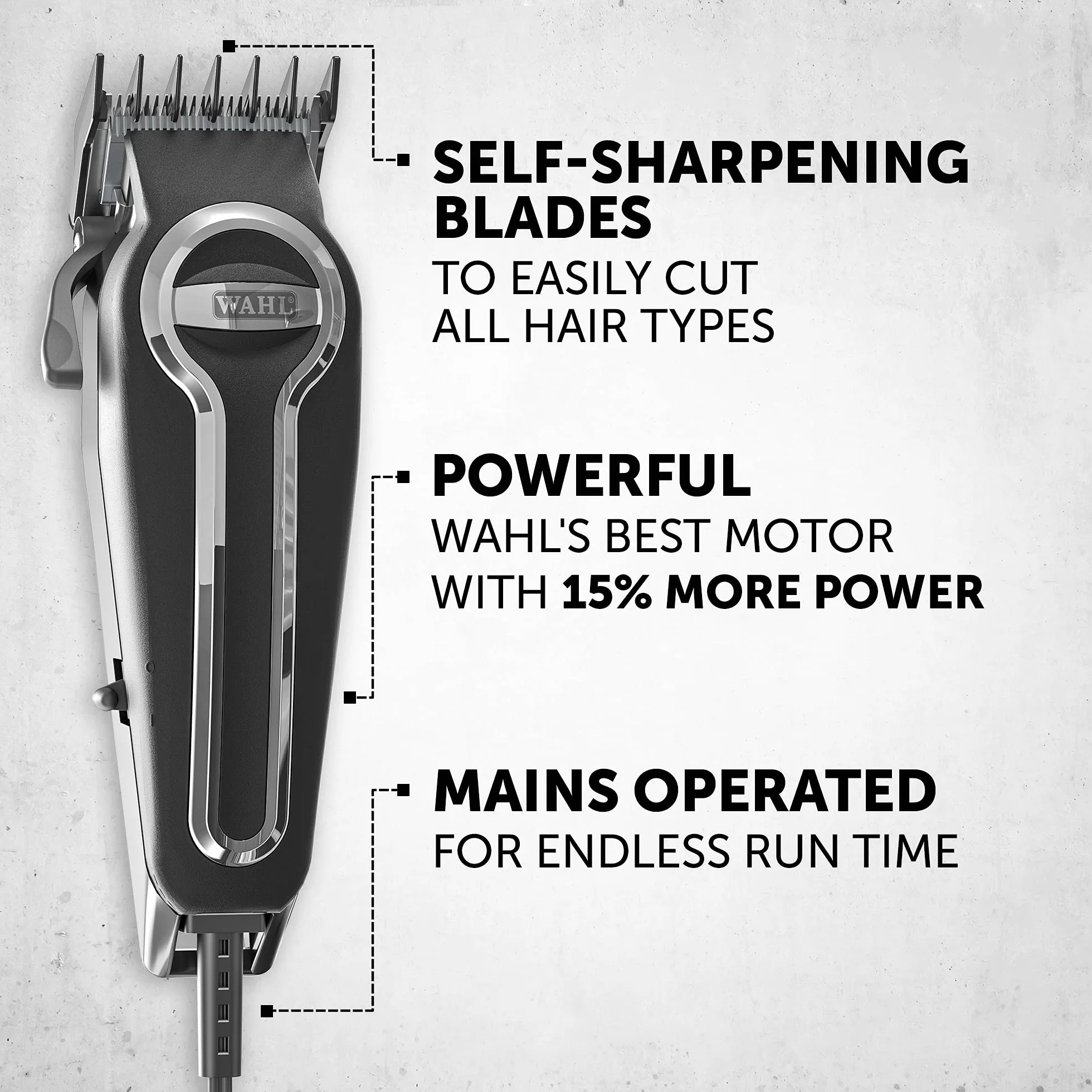 WAHL Elite Pro Head Shaver, maszynka do strzyżenia włosów dla mężczyzn, grzebienie tnące Secure Fit Premium, profesjonalna maszynka do strzyżenia włosów, przewodowa, samoostrzące się precyzyjne ostrza