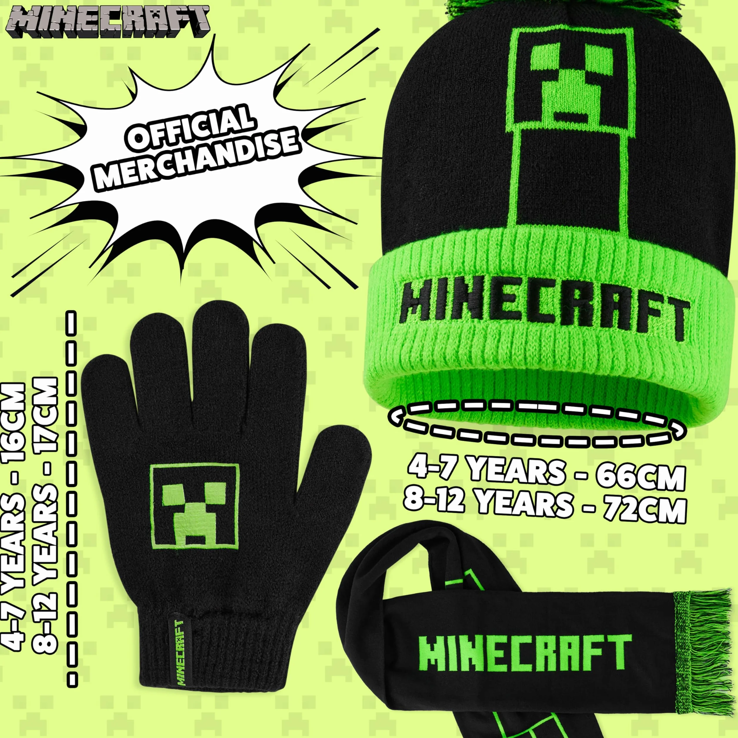 Minecraft Chłopcy Zestrynowy zestaw dzianin Senior Zielony czarny
