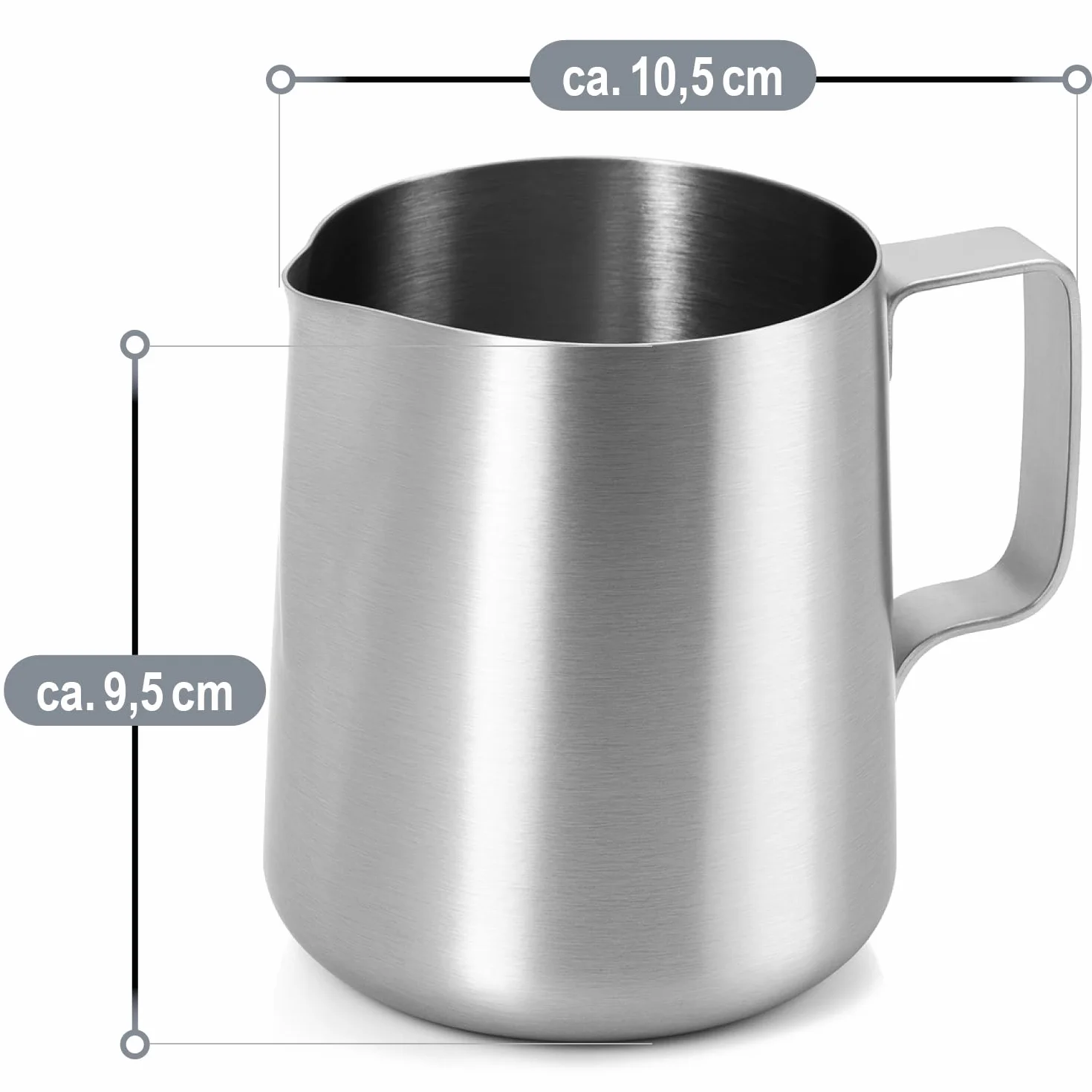 com-four® 2x dzbanek na mleko stal nierdzewna 380 ml – stabilny z uchwytem – dzbanuszek do spieniania mleka, smietanki & sosów – trwaly & zmywarkowy (2x srebro - 380ml)