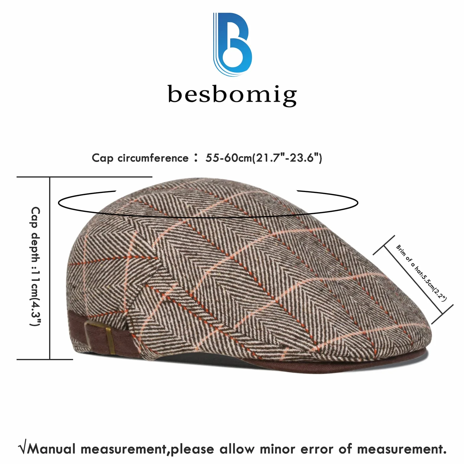 Męska Płaska Czapka Tweed Hat Newsboy Cap Damska Męska - Regulowana 55-59CM Newsboy Czapka Jesień Zimę 3 Kolory