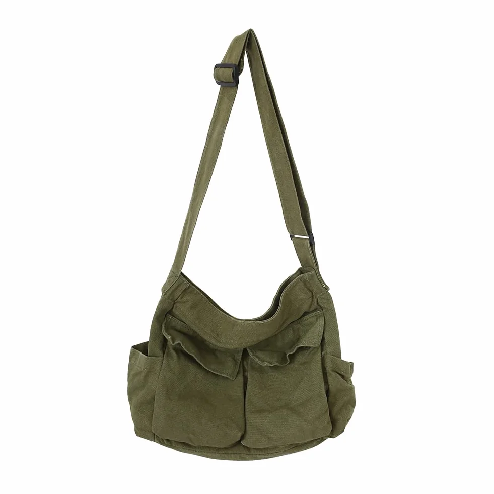TIAASTAP Torba kurierska z lnianego materiału, w stylu vintage, płócienna torba kurierska dla studentów, duża pojemność, Hobo Crossbody, torba na ramię, na czas wolny, z wieloma kieszeniami
