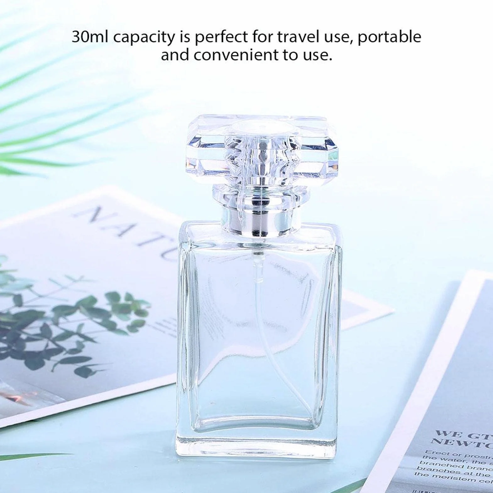 Butelka z rozpylaczem perfum, 30 ml, pusta szklana butelka na perfumy, do wielokrotnego napełniania, prostokątna flakon, do pakowania perfum w podróży, 9,4 x 4,6 cm (przezroczysta)