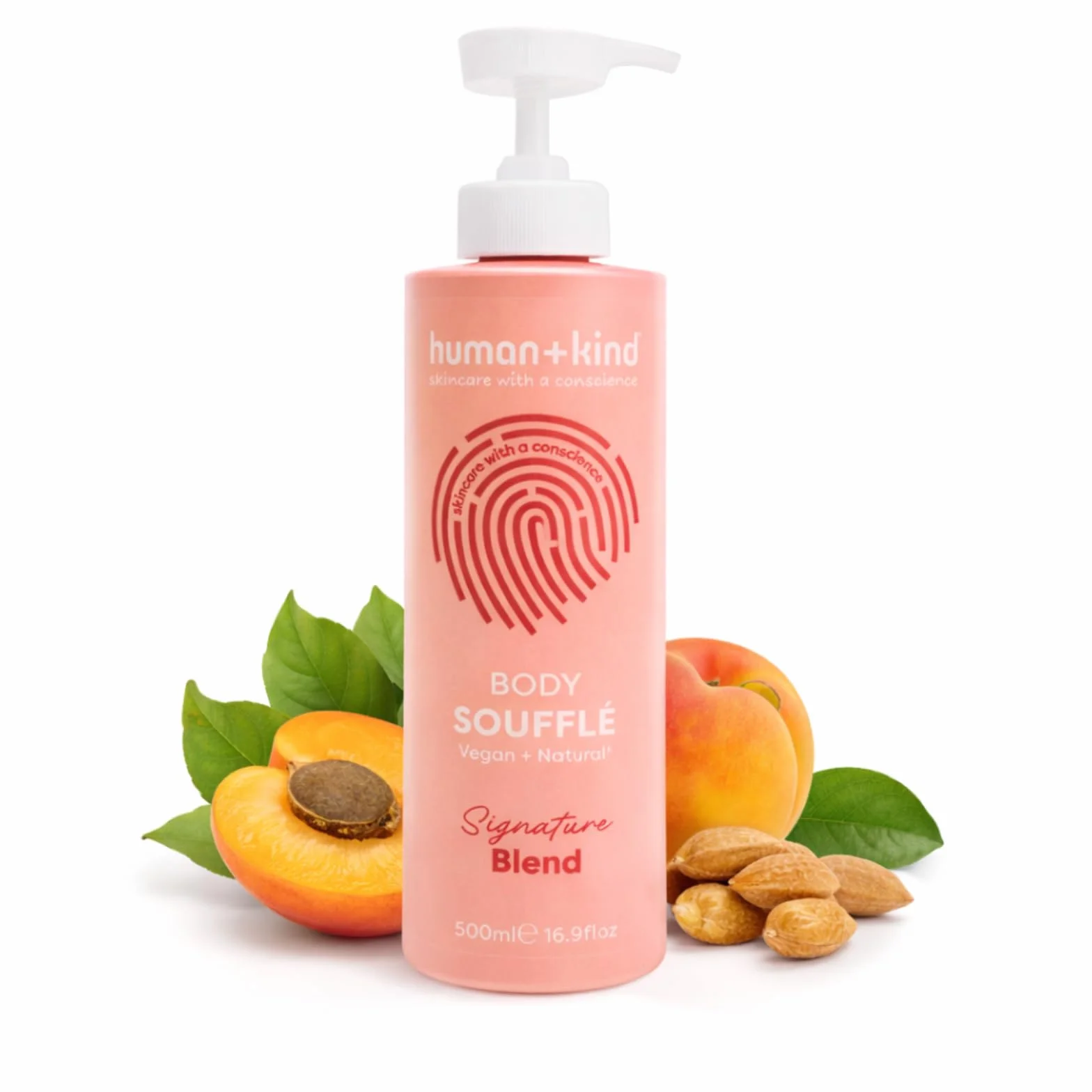 Human+Kind - Body Souffle - Lecht Schlagsahne-Feuchtigkeitscreme schnell ein - idealny do trockene oder zu ekzemen tendencyjnych Haut - natürliche, vegan Hautpflege - Flasche o pojemności 500 ml.