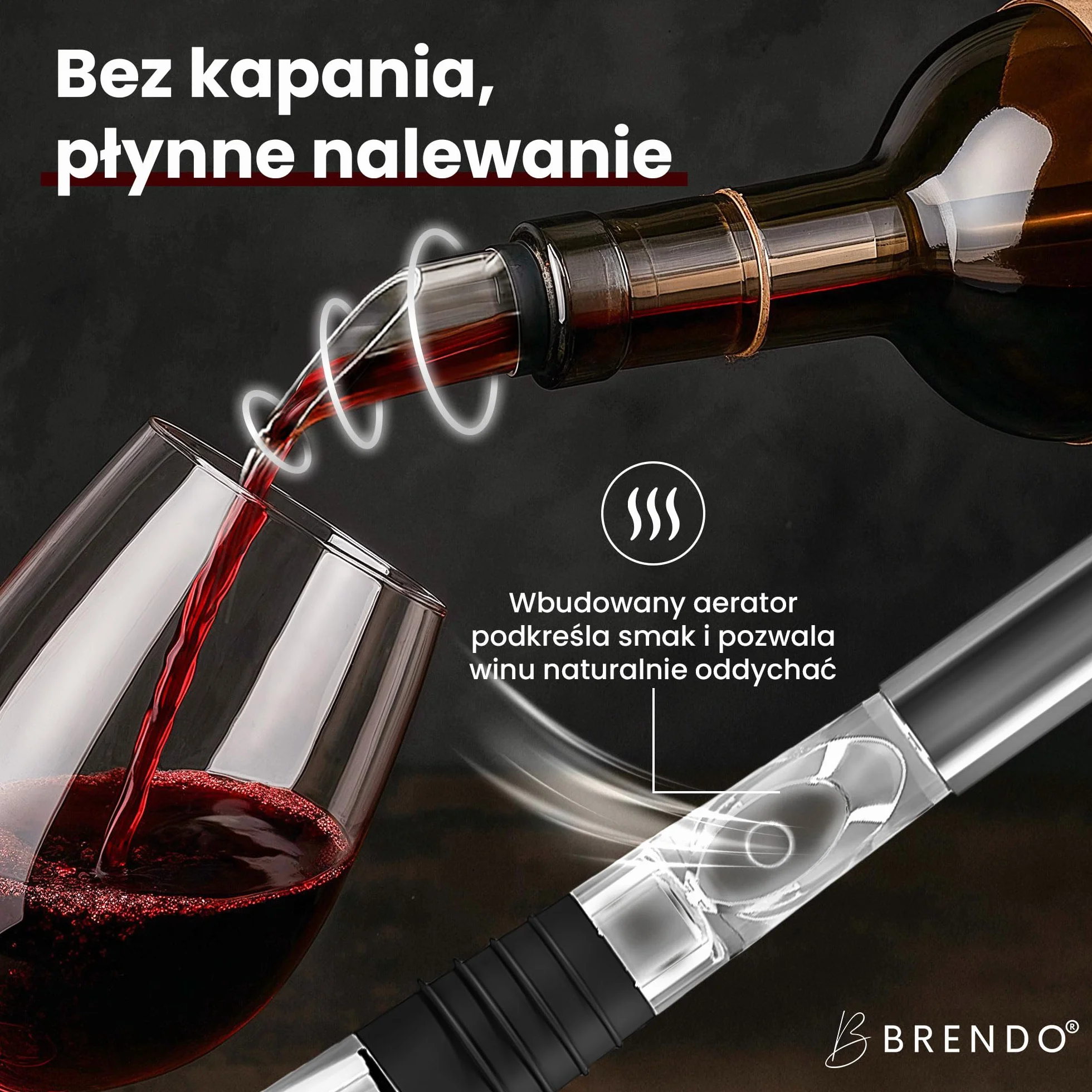 Brendo Chłodziarka do wina 4w1 – Pręt chłodzący ze stali nierdzewnej | Chłodzenie butelek z 2 długościami prętów + nalewak do wina + dekanter + korek | Zestaw prezentowy do wina dla mężczyzn i kobiet