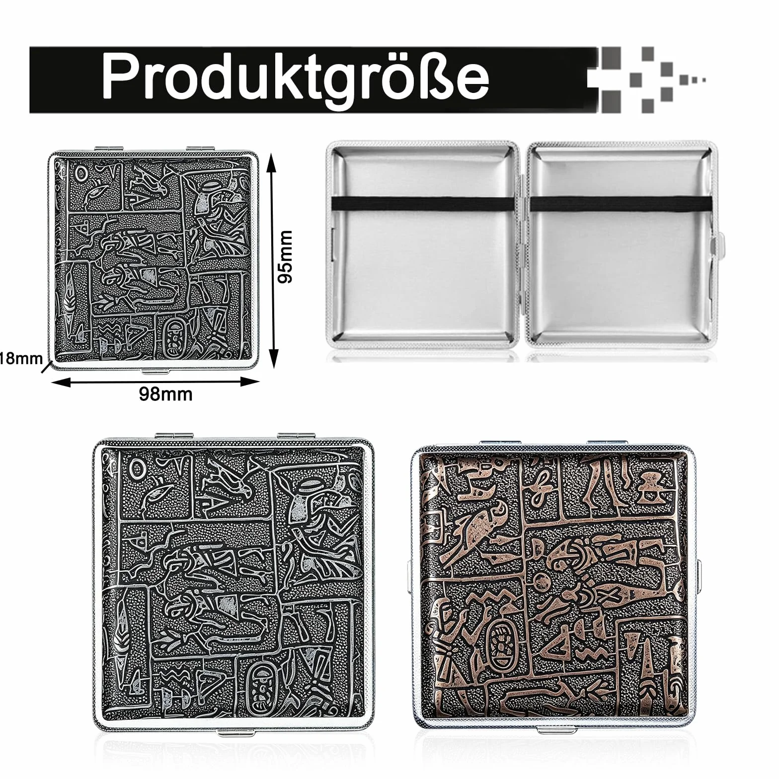 Papierośnica ze skóry metalowej, 2 sztuki papierośnic z poliuretanu (PU) na 20 papierosów, ze stali nierdzewnej, 9,5 x 9,8 x 1,8 cm, do kieszeni spodni i koszulek (kolor srebrny i złoty)