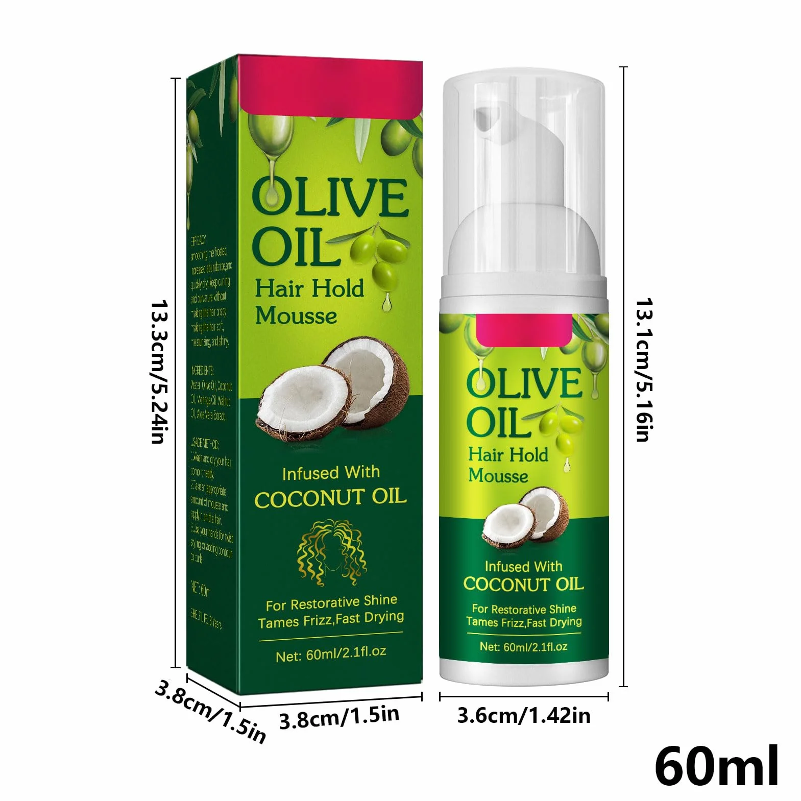 Naturalna nawilżająca pianka do włosów z organiczną oliwą z oliwek 120 ml do warkoczy i peruk