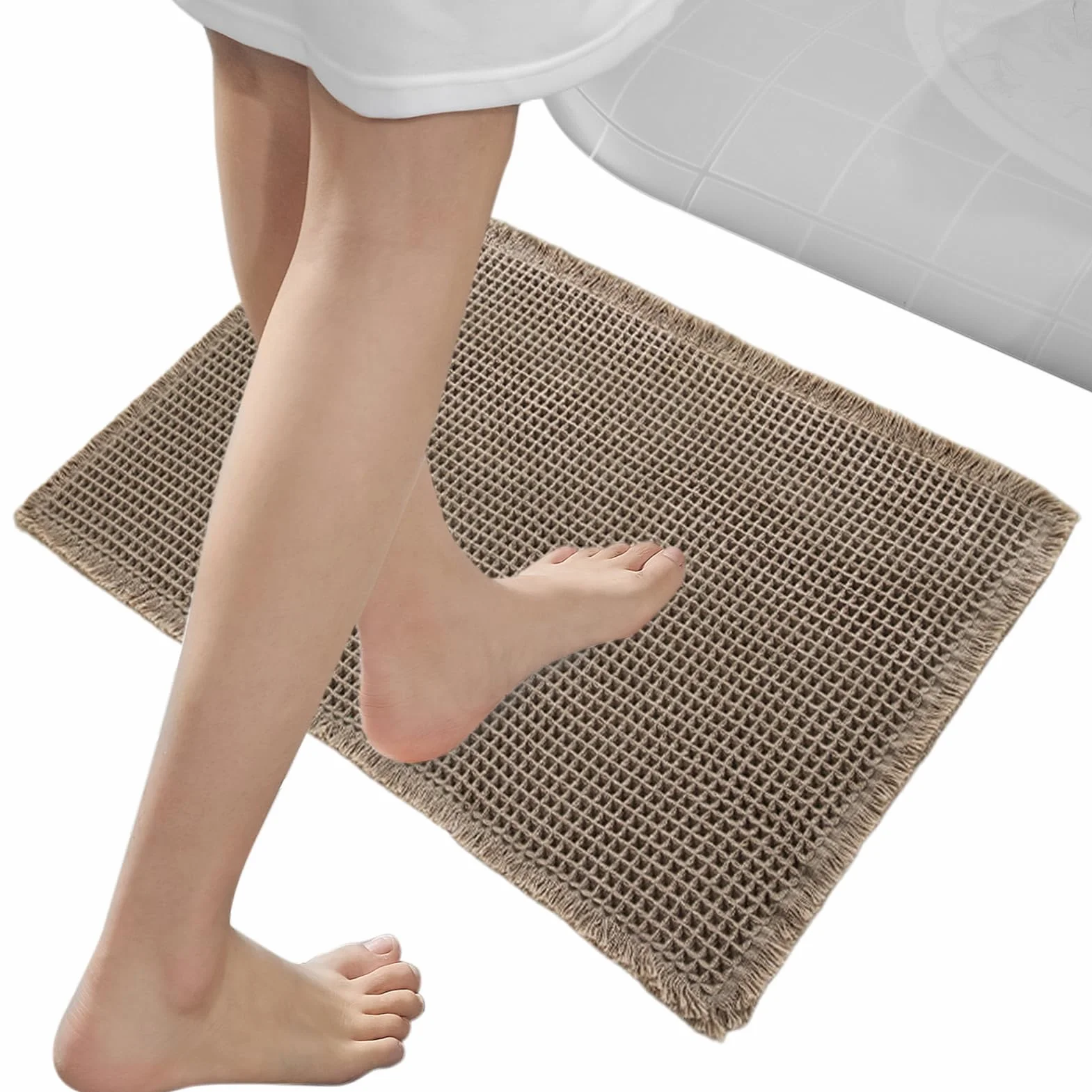 Non Slip Bathroom Rug, Bath Mat Shower Carpet, Quick Dry Waffle Design Machine Washable, Ultra Absorbent Comfort, for Home Decor for Tub Floor Kitchen Apartment Entryway and Modern Living
