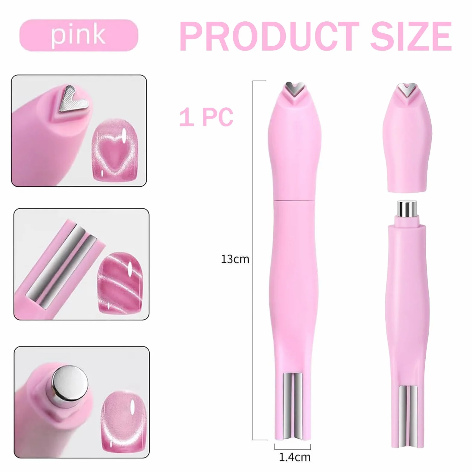 Magnes kocie oko, magnes do paznokci 3 w 1 do żelu UV i lakieru do paznokci kociego oka, wszechstronne narzędzie do projektowania paznokci do studia i manicure DIY, kształt serca i okrągłego