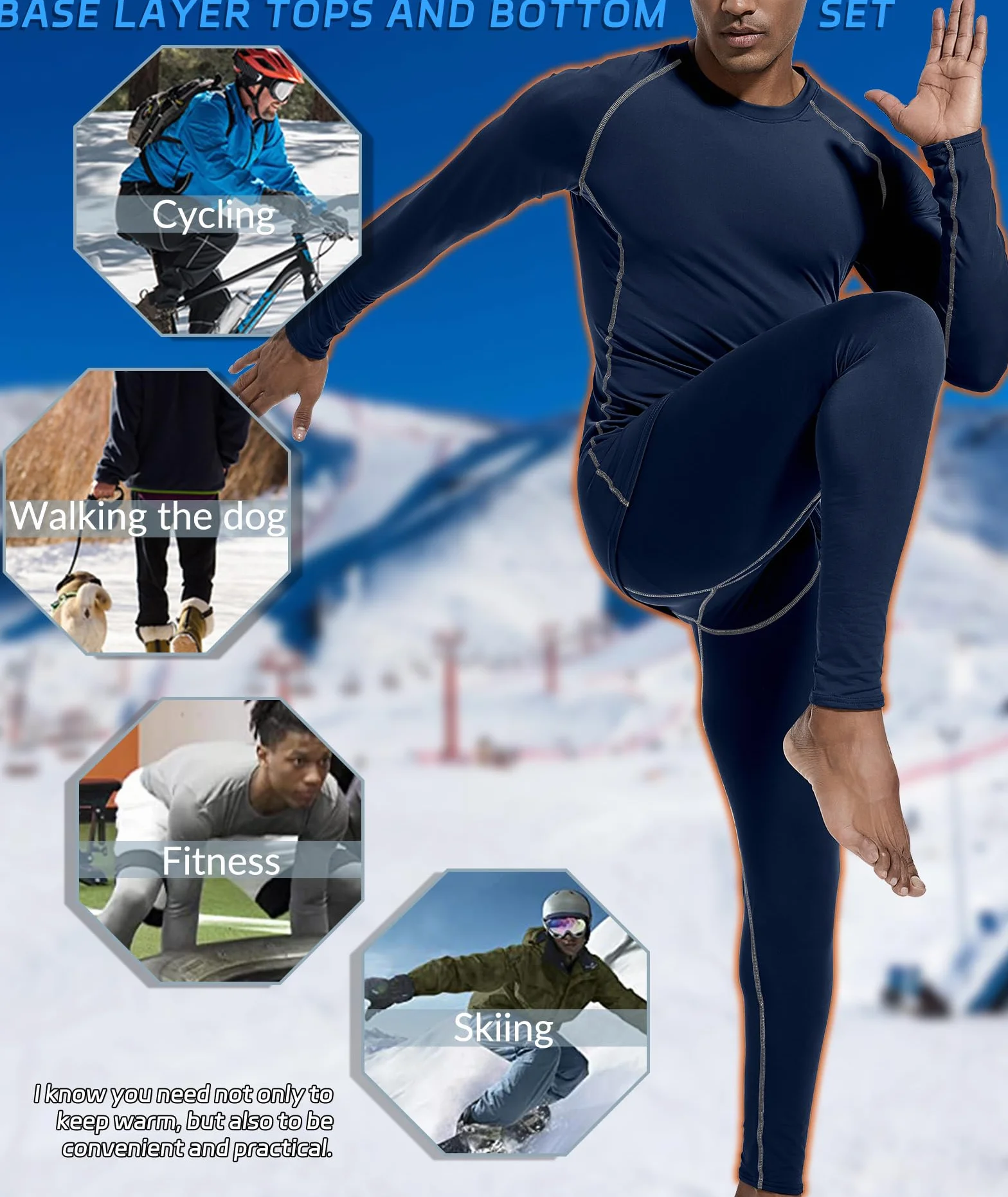 Holure Męska sportowa bielizna termiczna z podszewką polarową, góra i dół, kompresja, zimowa warstwa bazowa, zestaw