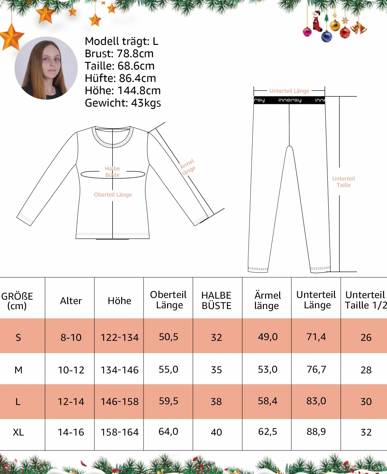 INNERSY Zestaw bielizny termicznej dla dziewczynek, zimowe legginsy termiczne i top, dla dzieci, nastolatków, 122-164