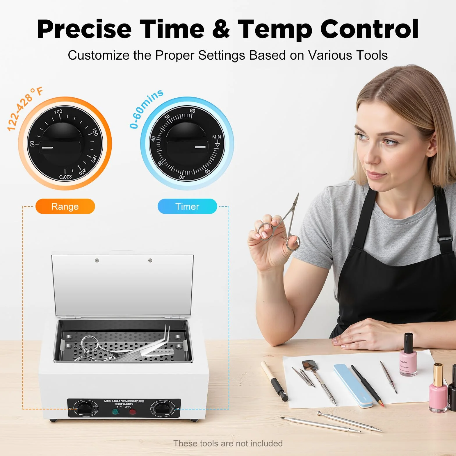 Sterylizator gorącego powietrza 300W 220℃ z timerem do narzędzi paznokci