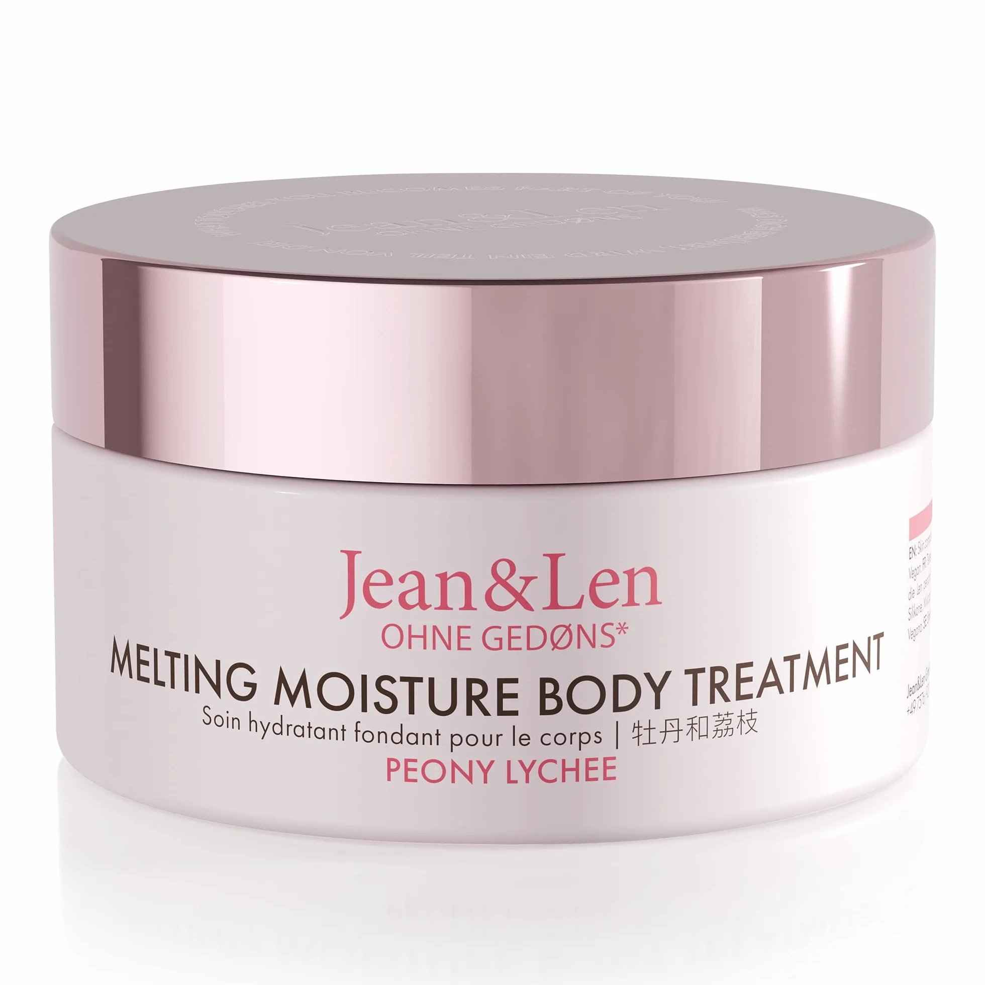 Jean & Len Melting Moisture Body Treatment Peony & Lychee, dla perfumowanych efektów pielęgnacyjnych, masło do ciała, bez parabenów i silikonów, wegańskie, 200 ml
