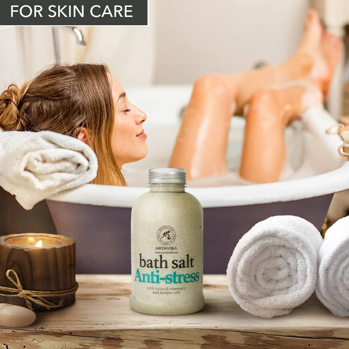 AROMATIKA Sól do Kąpieli Anti-Stress 600 g z Olejkami Eterycznymi Rozmarynu i Jałowca Relaks Regeneracja Mięśni Kąpiel do Stóp Aromaterapia Spa