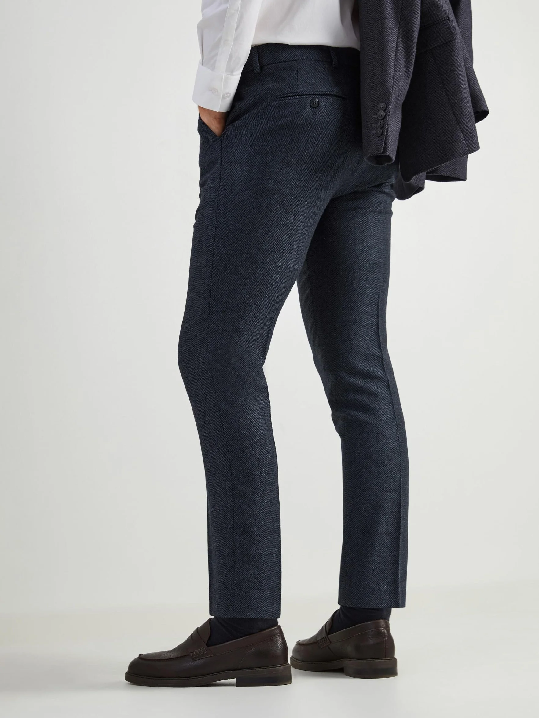 SELECTED HOMME Slhslim-isac Navy Herringbone Trs B Noos - Garnitur — spodnie Mężczyźni