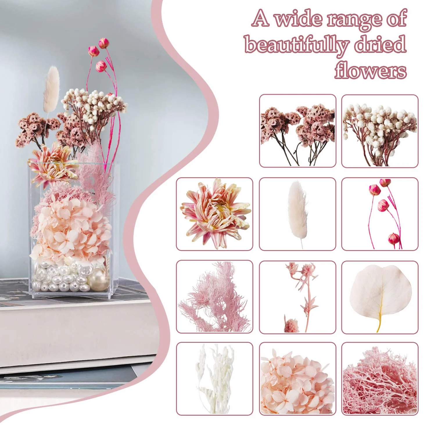 Suszone kwiaty dekoracja naturalne suche kwiaty suszone kwiaty prawdziwe i naturalne suszone liście do dekoracji DIY (różowy)