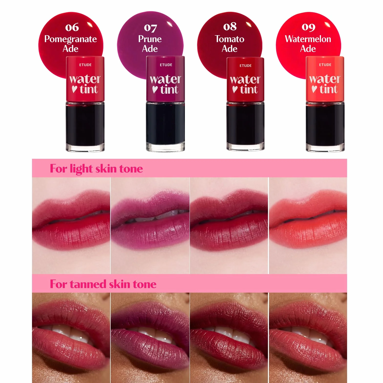 Etude House Dear Darling Water Tint Cherry Ade (21AD) żywa szminka z nawilżającym, nieważkim i nieklejącym wykończeniem, odporna na ścieranie i lekka, K-Beauty