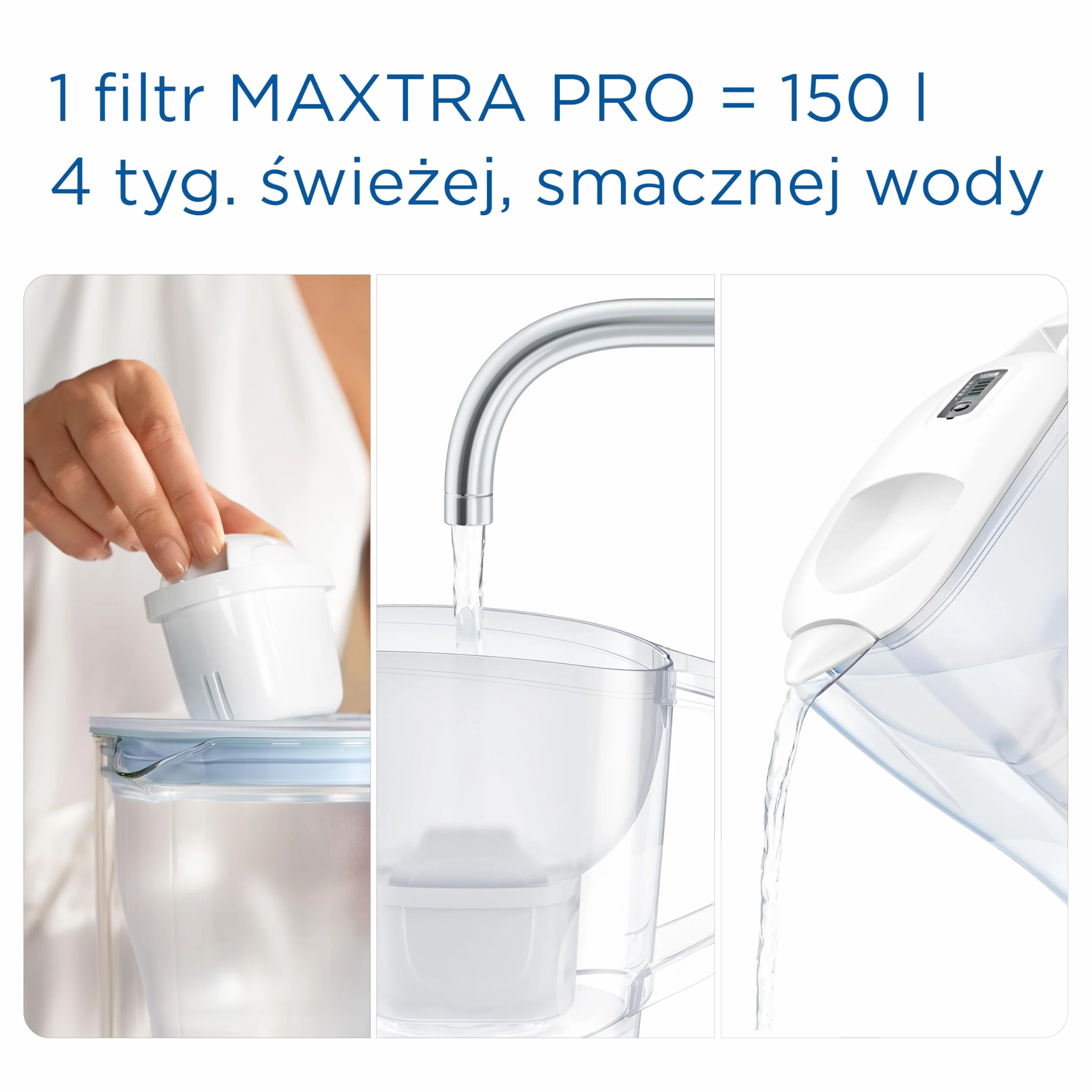 BRITA Dzbanek filtrujący Aluna biały (2.4L) zawiera 1 filtr MAXTRA PRO Pure Performance - wskaźnik elektroniczny, filtr redukuje chlor, kamień, zanieczyszczenia
