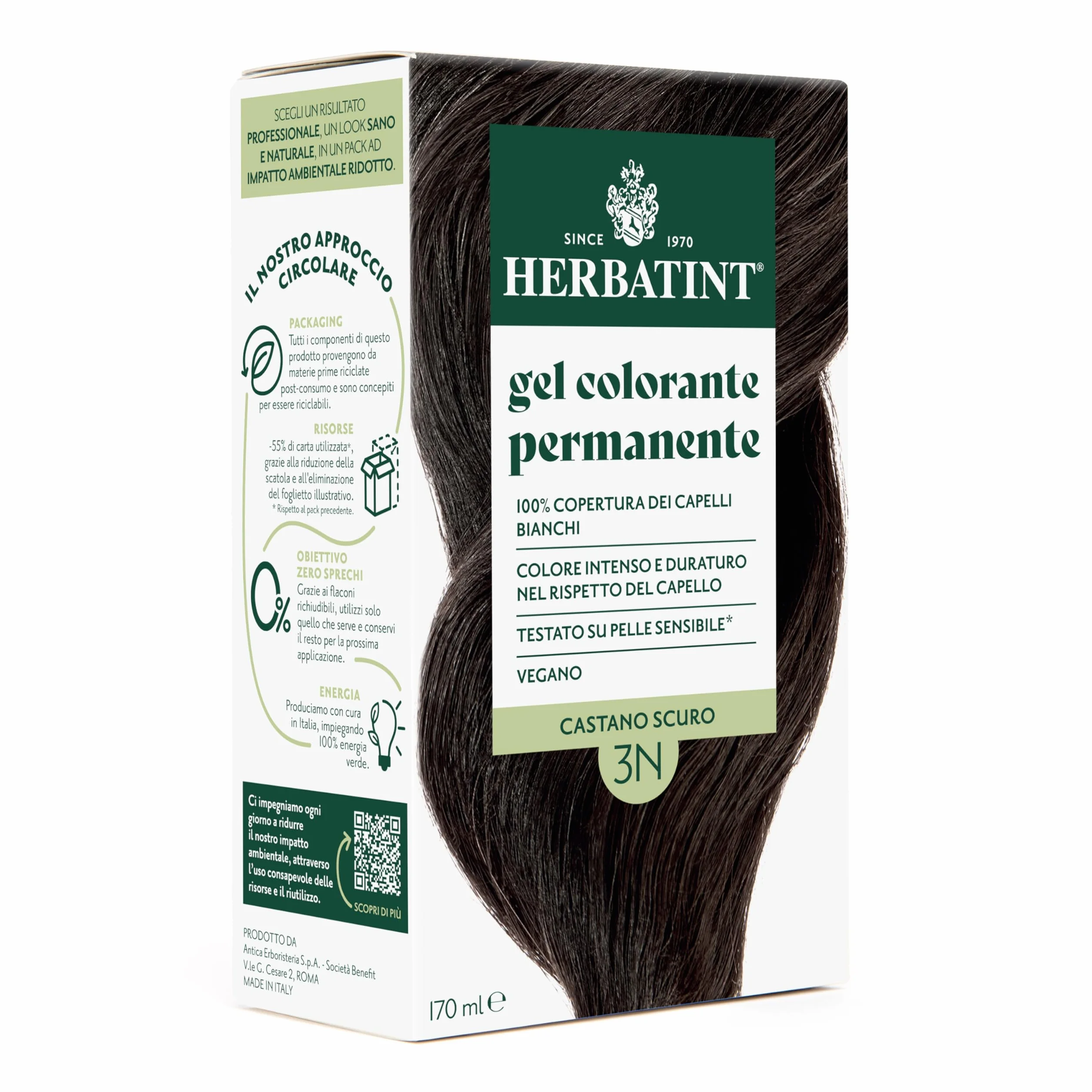 Herbatint 3N ciemny brąz trwały żel do farbowania włosów 170 ml bez amoniaku
