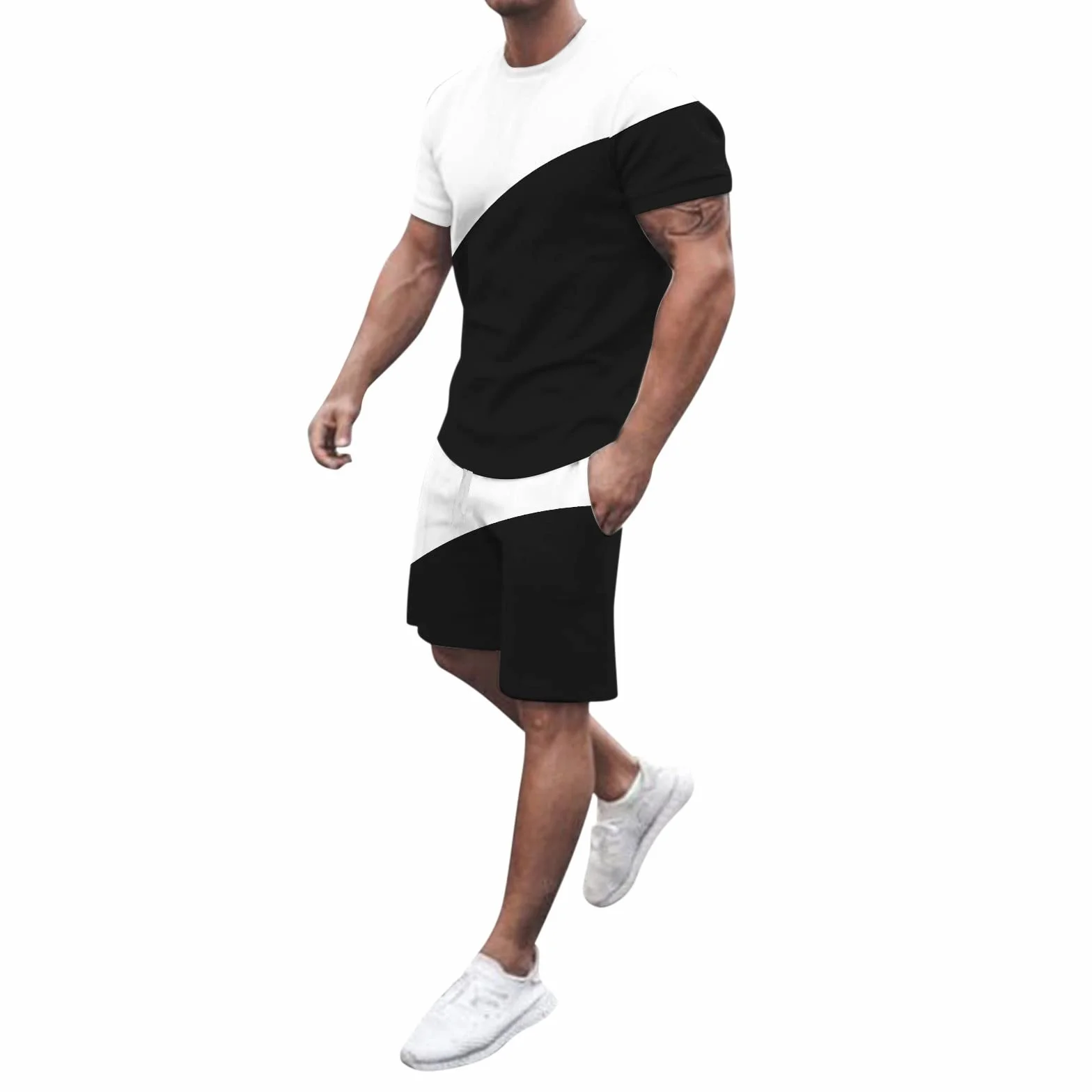 Letnie garnitury męskie eleganckie lekkie garnitury sportowe oddychające na co dzień plus size koszulki i szorty do biegania wakacje dresy domowe krótkie rękawy ze sznurkiem bawełna odzież strój
