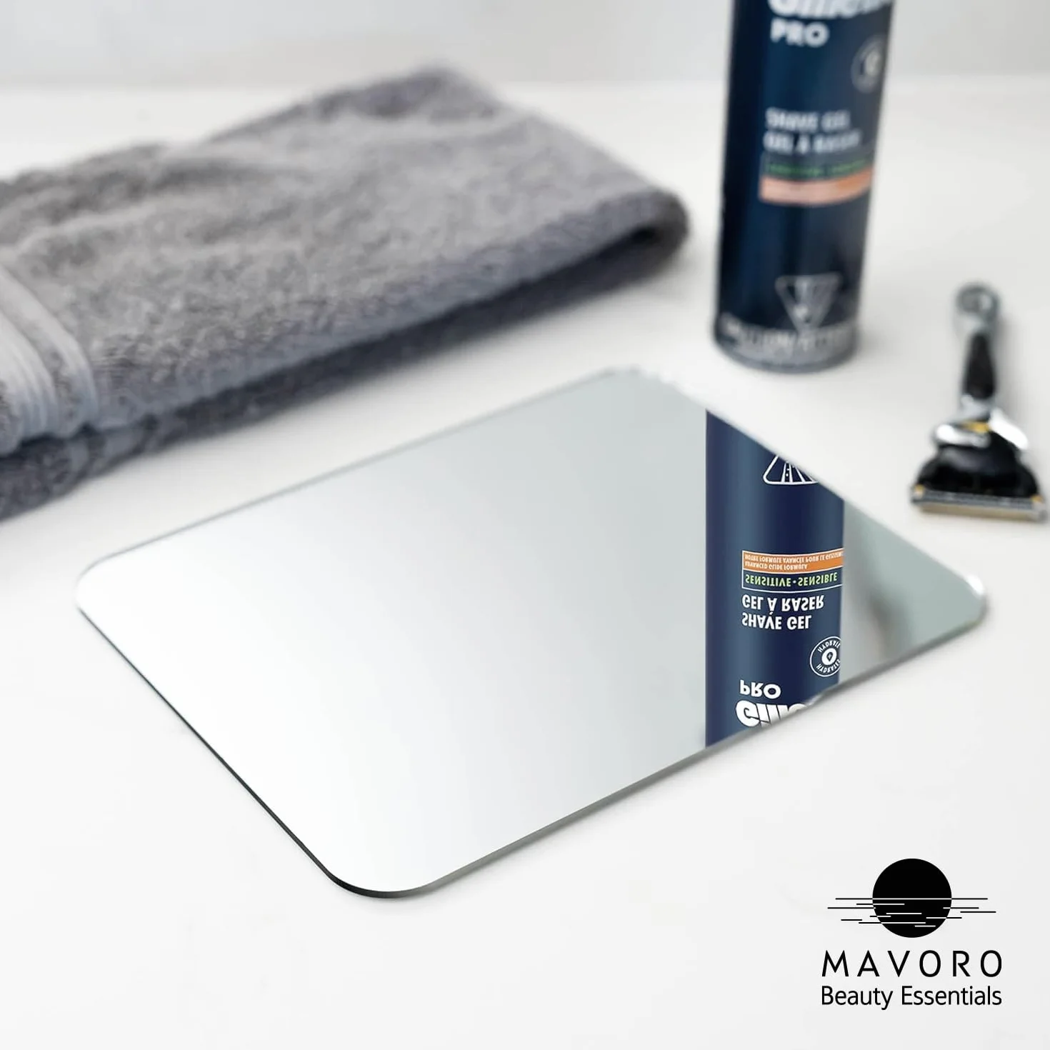 Mavoro Shaving Mirror for Shower - 3M Adhesive Acrylic Mirror 17.5x22.5cm Unbreakable Less Fogging Frameless
