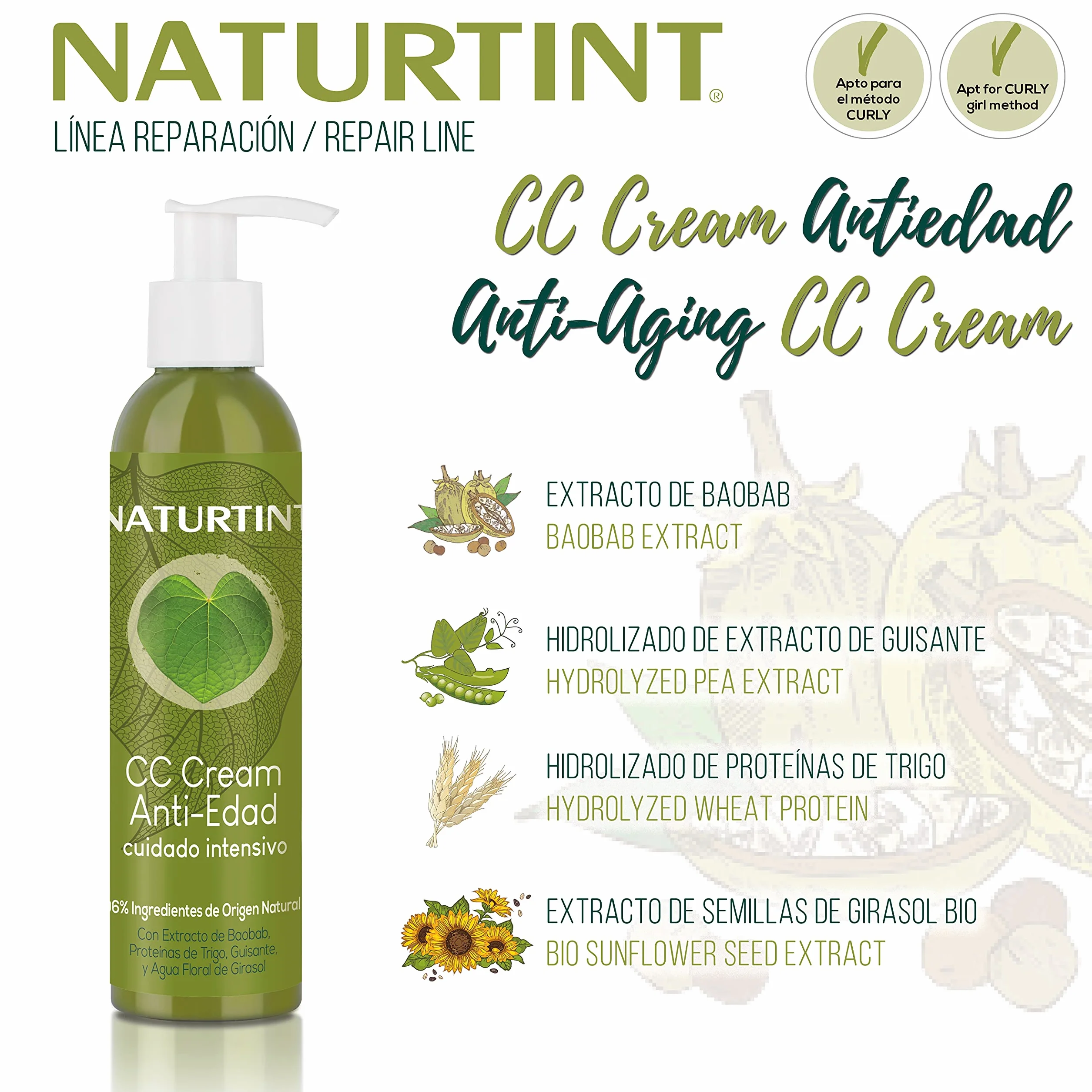 Naturtint CC Cream Antiorn - maska ​​kapilarna bez płukania. Suche i uszkodzone włosy. Naprawa, nawilżenie, wytrzymałość i objętość. 96% naturalnych składników. Kędzierzawy metodę apt. 200ml.