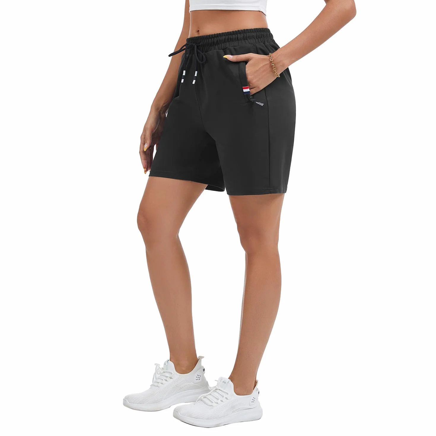 FGFD&OU Szorty damskie bawełniane letnie spodenki sportowe Bermudy krótkie spodnie do joggingu jogi fitness sport bieganie siłownia trening z kieszenią na zamek błyskawiczny