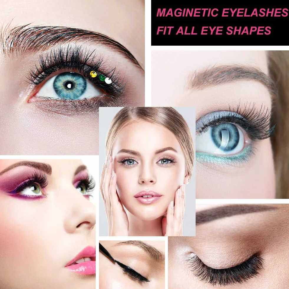 URAQT 5 par magnetycznych, grubych, długich, sztucznych rzęs 3D, z eyelinerem, naturalnie magnetyczne rzęsy, zestaw ze szczypcami, wodoodporne i wielokrotnego użytku