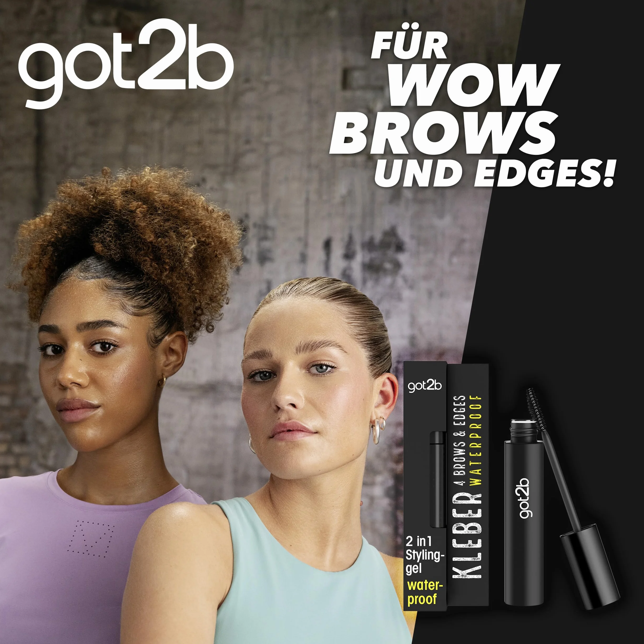 got2b Klej 4 Brows & Edges Waterproof (16 ml), żel do brwi i włosów 2 w 1, odporny na pot i wodę, utrzymuje się do 24 h, z praktyczną szczotką do brwi do stylizacji konturów włosów i krawędzi
