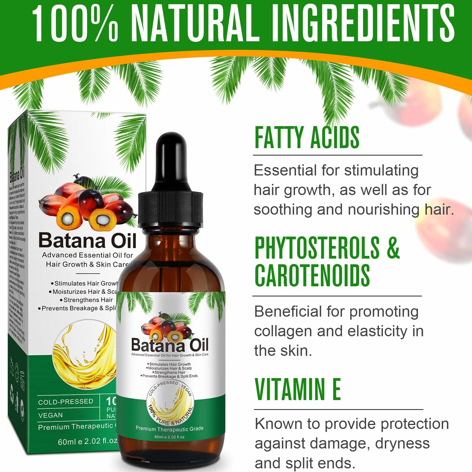 Batana olejek na porost włosów, 60 ml, 100% czysty i naturalny olejek Batana, wzmacnia włosy, skórę i krem nawilżający do twarzy, aromaterapia, odpowiedni dla mężczyzn i kobiet