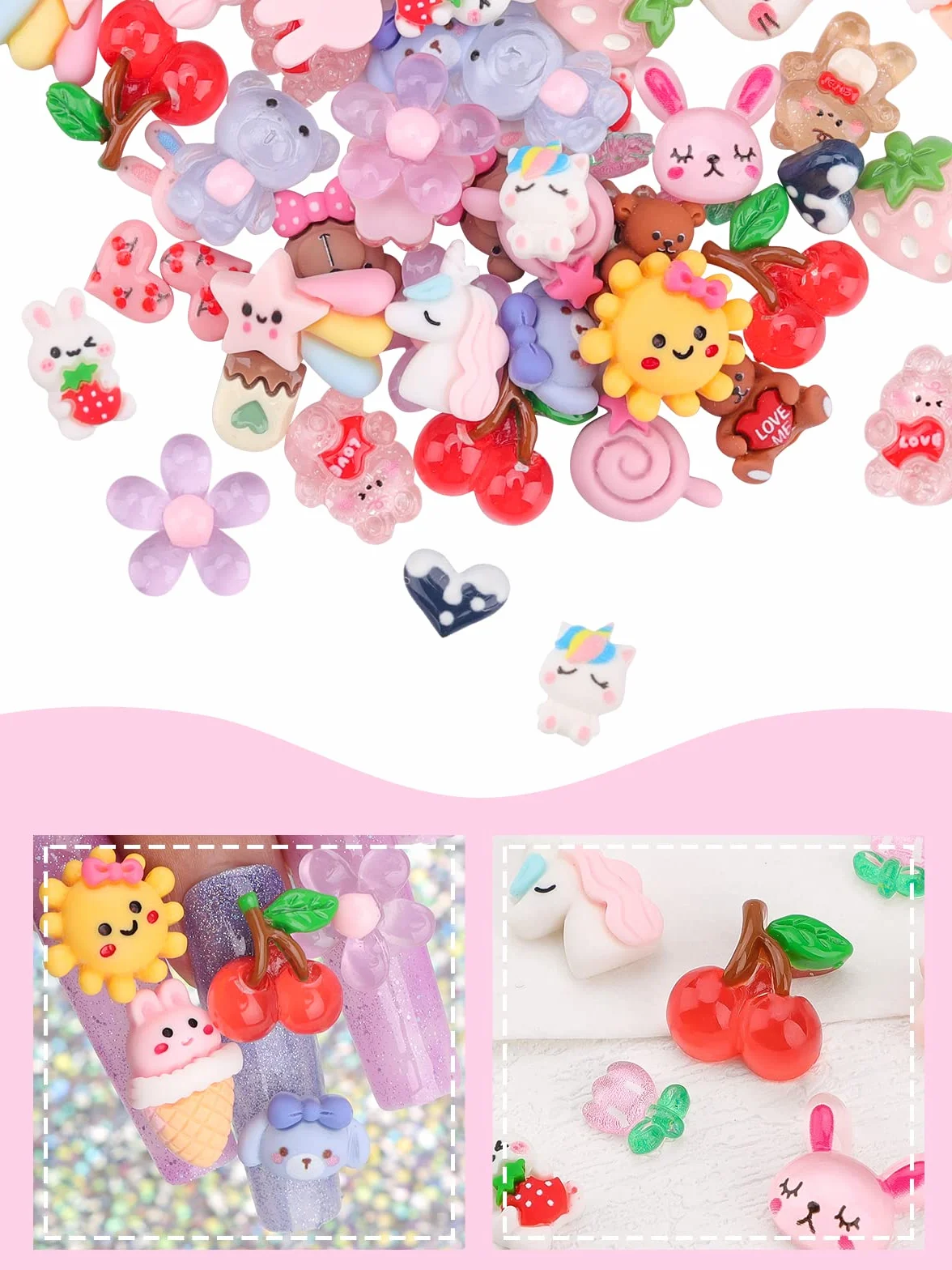 EBANKU Kawaii, płaskie plecach, urocze cukierki, zwierzęta, 100 szt., do samodzielnego wykonania biżuterii, 100 szt