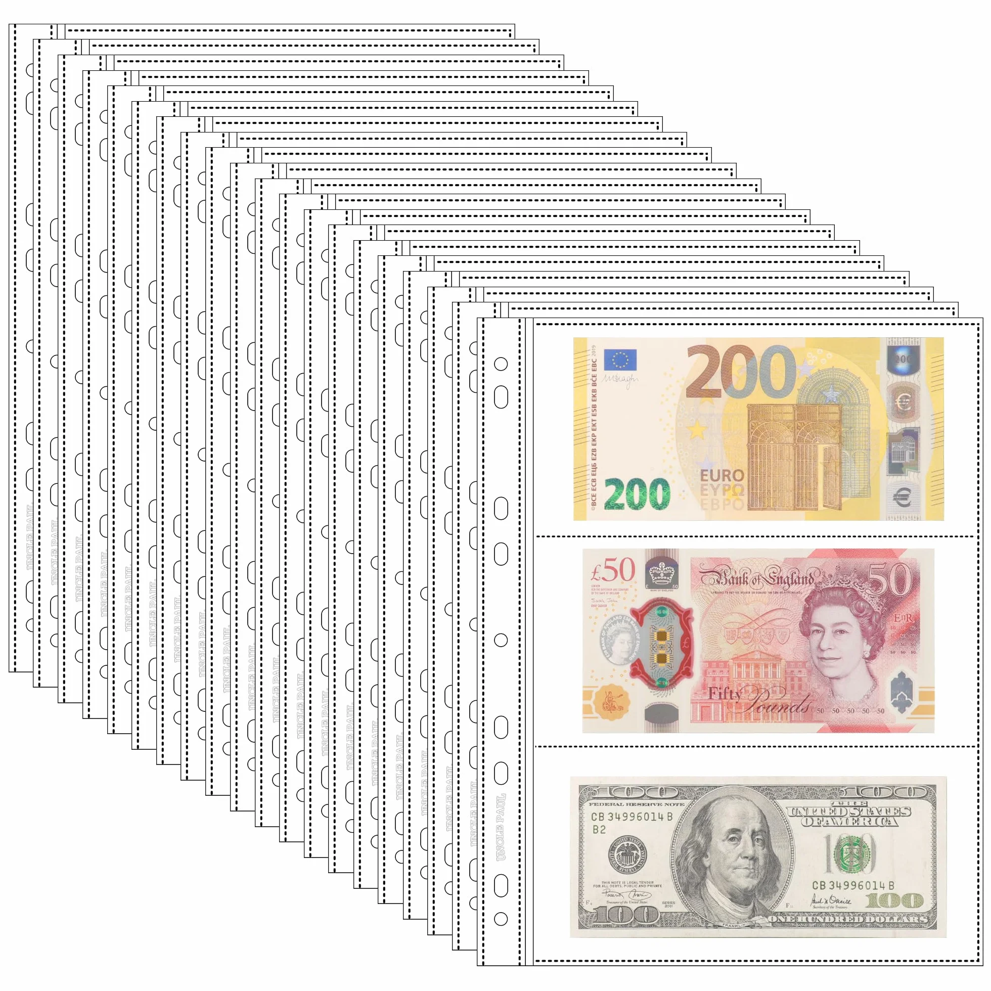 20 arkuszy stron monet do zbierania pieniędzy papierowych - 3 kieszenie z kieszeniami na monety do zbierania stron albumu do kuponu na banknoty papierowych IN020