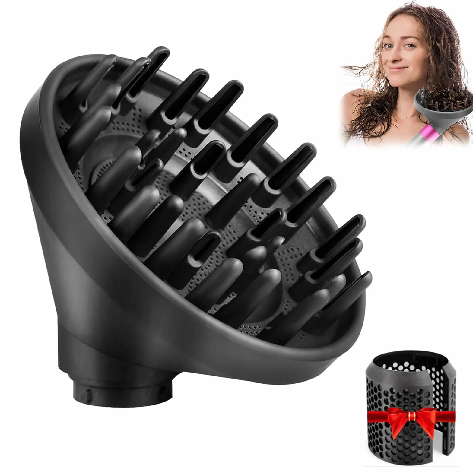 Dyfuzor i osłona filtra zewnętrznego do Dyson Airwrap Styler HS01 HS03 HS05, konwersja do Air Wrap Curling Styler w suszarkę do włosów (czarny + osłona filtra zewnętrznego)