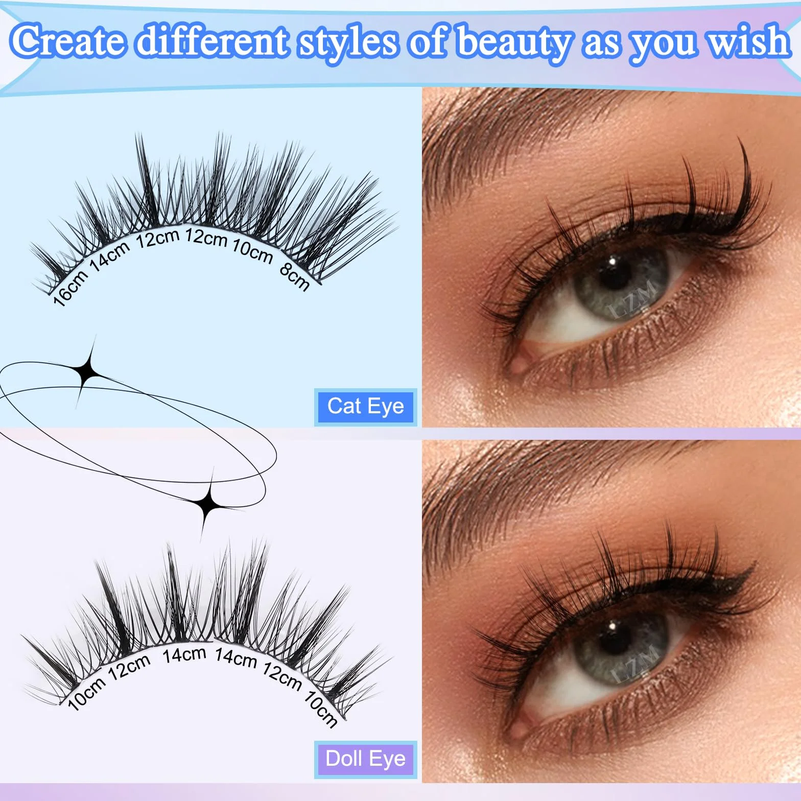 LZM Zestaw do Przedłużania Rzęs 168 Szt. D Curl 8-16 mm Manga Naturalne Sztuczne Rzęsy z Wiązaniem Laserowym