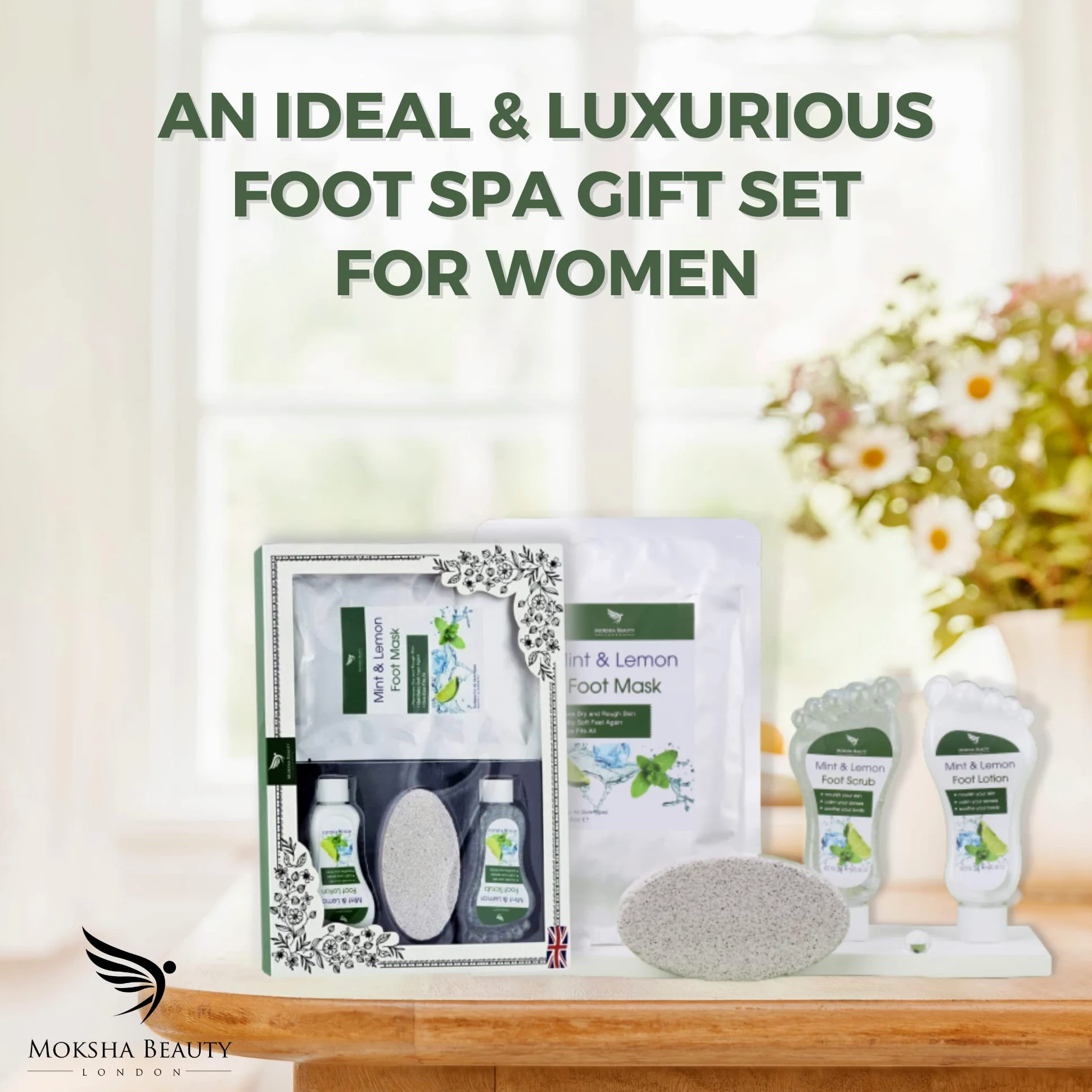 Zestaw upominkowy do pielęgnacji stóp - Foot Spa zestaw upominkowy | peeling do stóp z miętą i cytryną, balsam do stóp, maska do stóp, pumeks