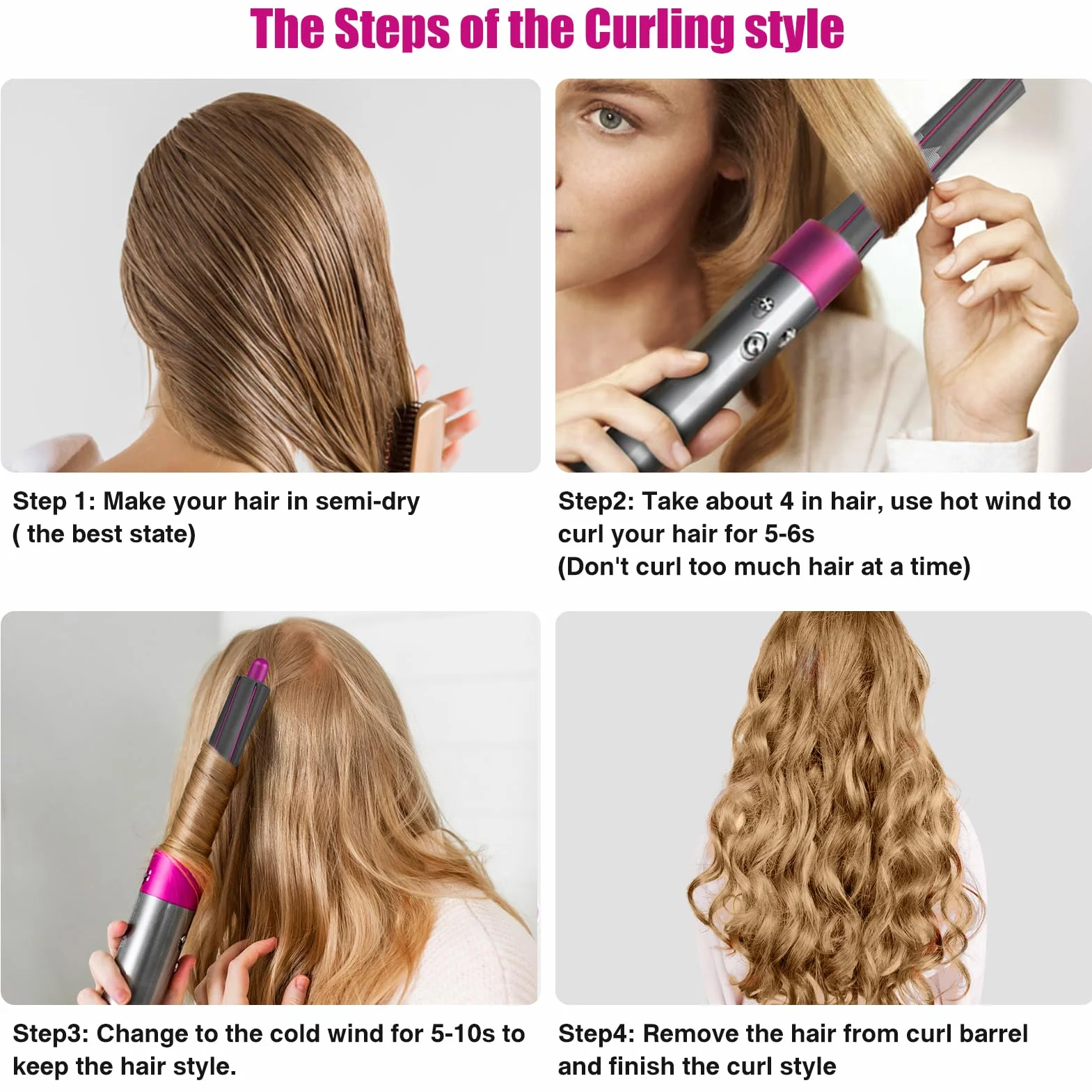 Chuancheng 2 szt. 1,2 cala/30 mm długie wałki do włosów kompatybilne narzędzie do włosów Dyson Airwrap Styler, akcesoria do wielu stylów włosów, różowy