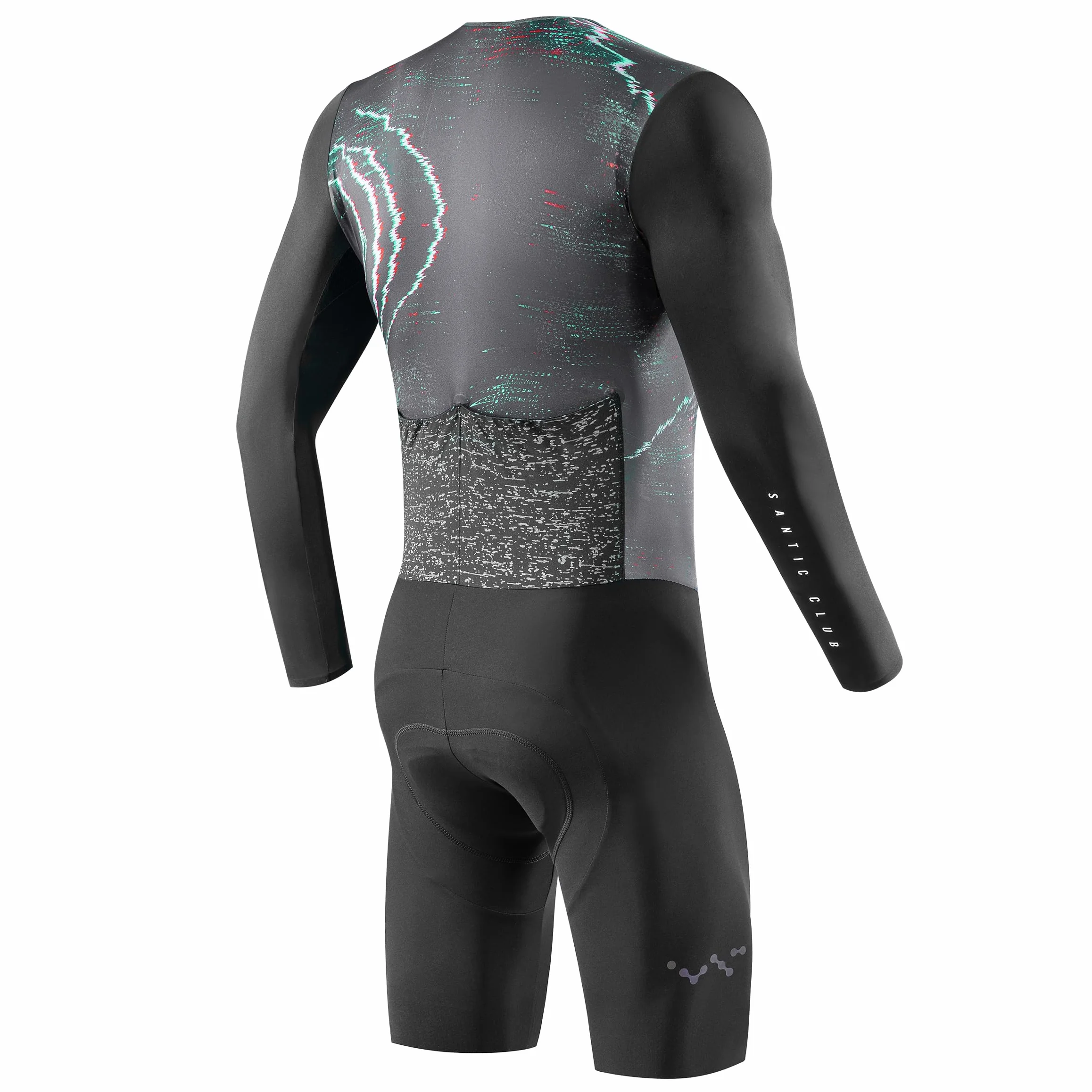 Santic Męski dres triatlonowy, jednoczęściowy, z długim rękawem, triatlon, z wyściółką, krótki kombinezon do triatlonu, wysoka elastyczność, wyszczuplający strój rowerowy