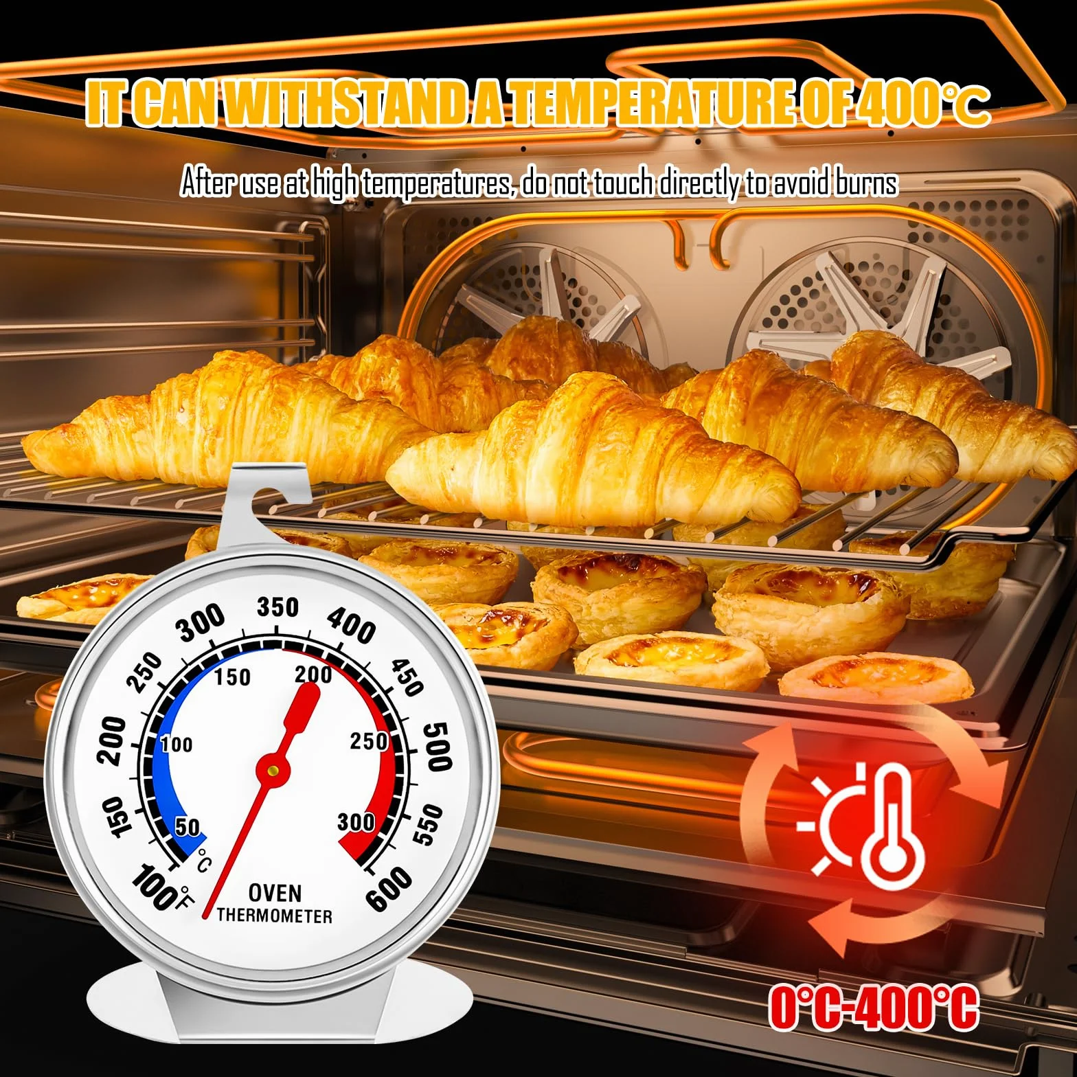 Termometr do piekarnika, termometr do kuchenki elektrycznej, termometr do piekarnika do kuchenek gazowych, 50-300°C/100-600°F do wypieków kuchennych, analogowy termometr do piekarnika, natychmiastowy