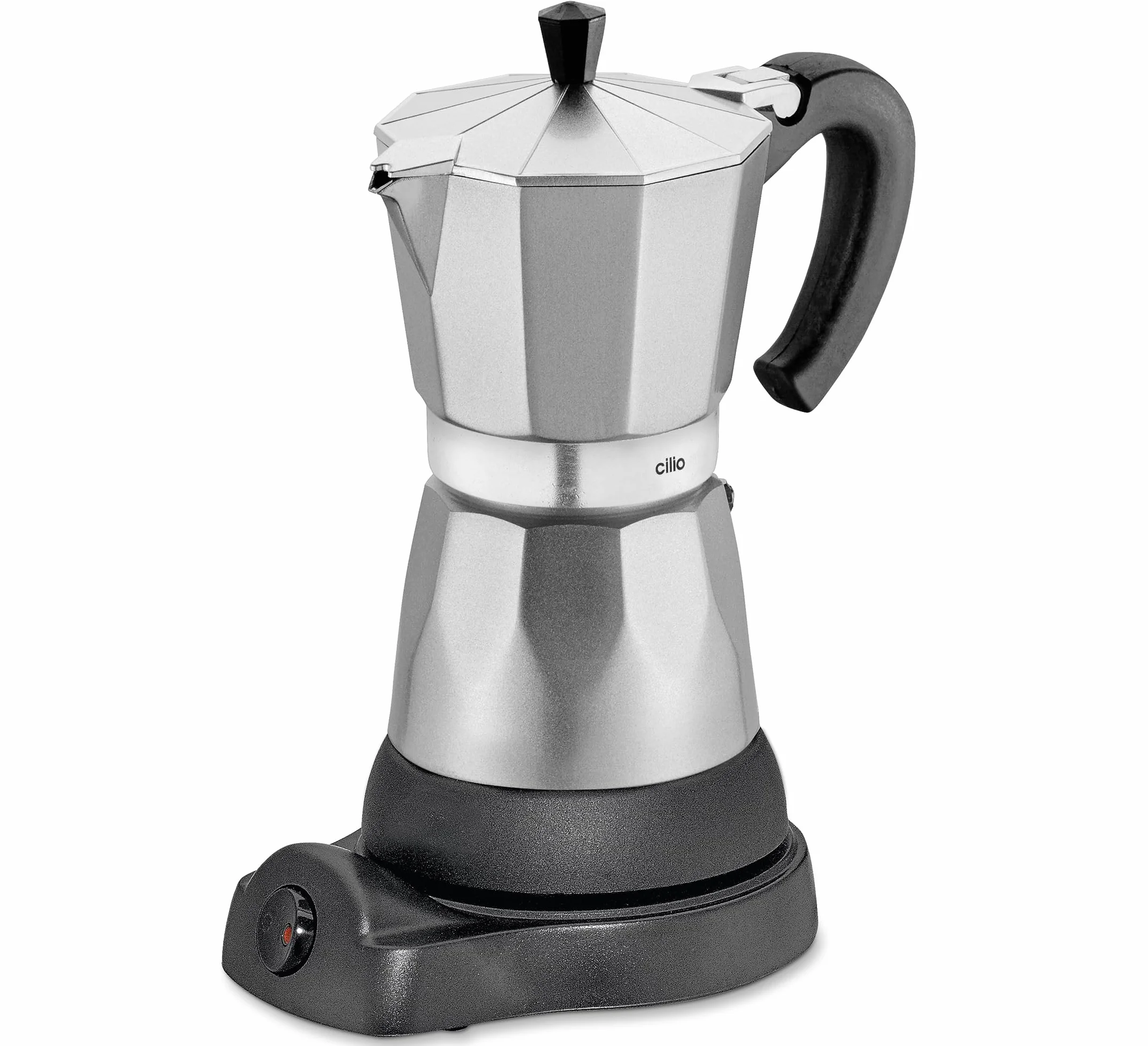 cilio Zaparzacz do espresso Classico na 6 filiżanek, elektryczny 480 W, Ø 11,5 cm, wysokość: 25 cm, aluminium, srebrny, zintegrowana płyta kuchenna, z funkcją utrzymania ciepła i sitkiem redukcyjnym, do podróży lub na kemping
